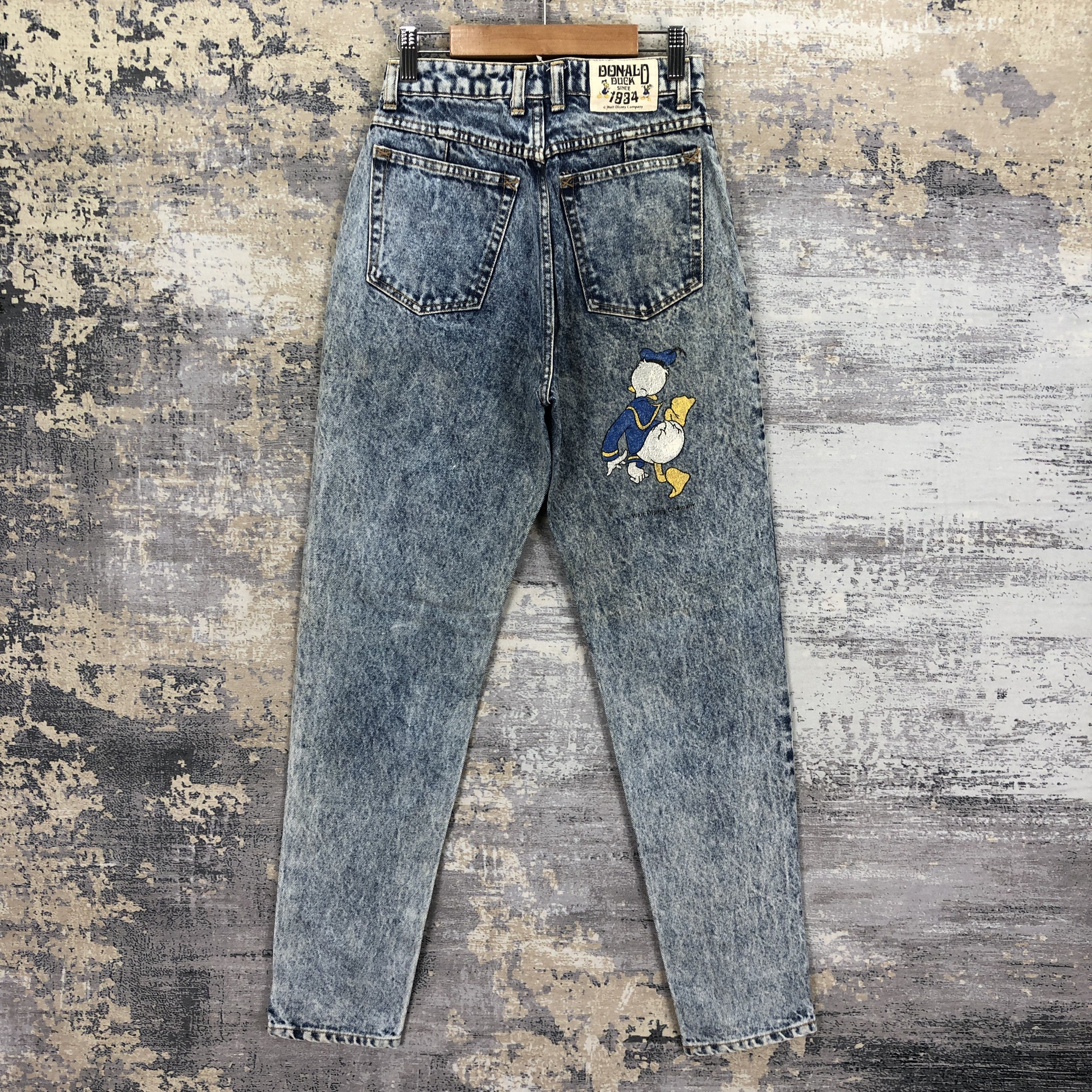 Disney Vintage 90s Donald Duck Jeans Acid Wash Disney Denim Pants Size 22" - 2 Thumbnail