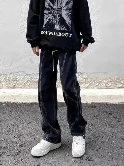 Japanese Brand × Jean Vintage washed black paneled straight-leg jeans Size US 32 / EU 48 - 2 Thumbnail