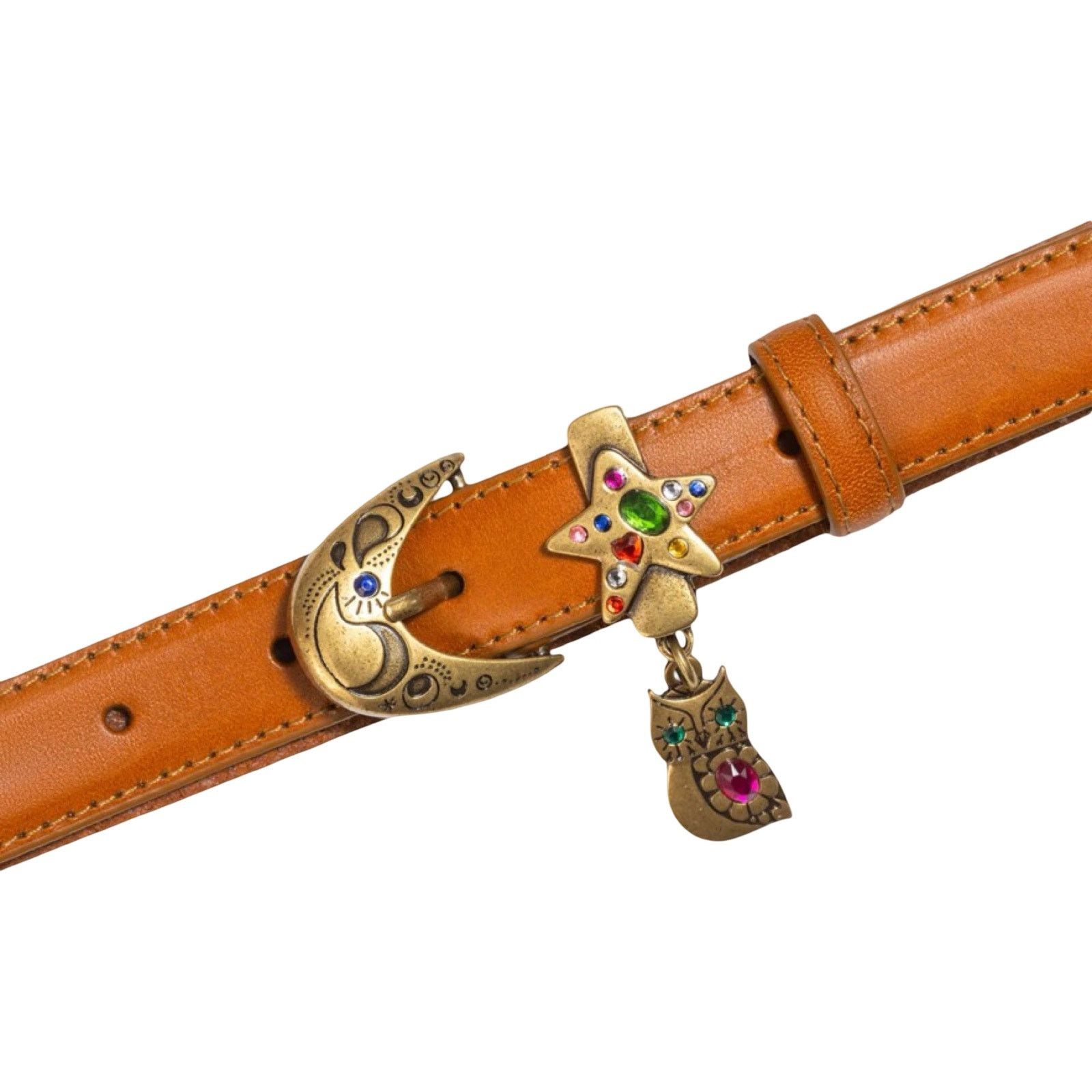 Mother Charm School Brown Owl Star Moon Leather Belt M NEW display picture 1
