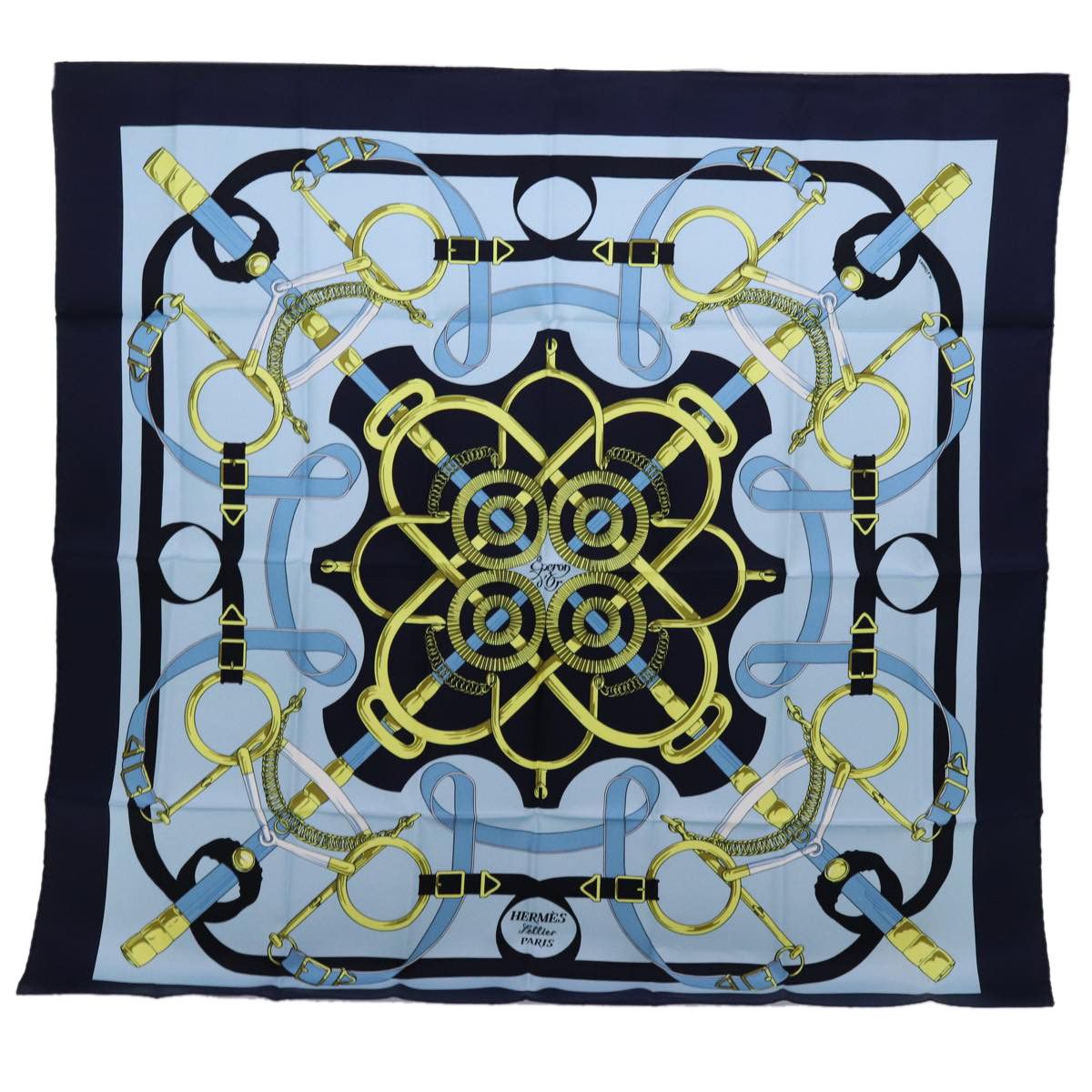 image of Hermes Carre 90 Eperon D'or Scarf Silk Navy Auth Mr068, Women's