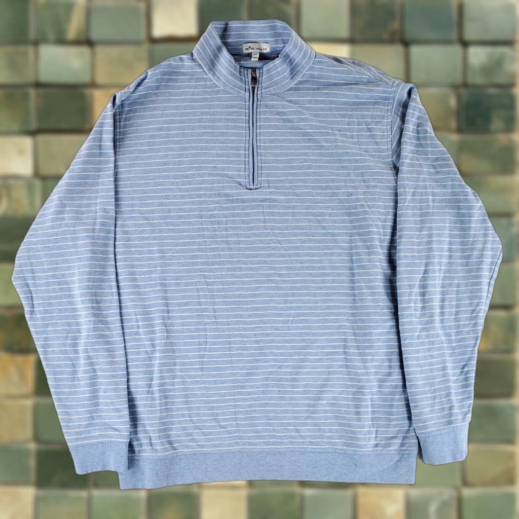 Peter Millar Peter Millar Crown Comfort 1/4 Zip Pullover Shirt Blue White Striped Mens XXL Size US XXL / EU 58 / 5 - 1 Thumbnail