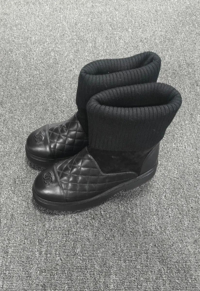 Chanel Chanel Black Leather Sock Boots. Size US 6 / IT 36 - 1 Thumbnail
