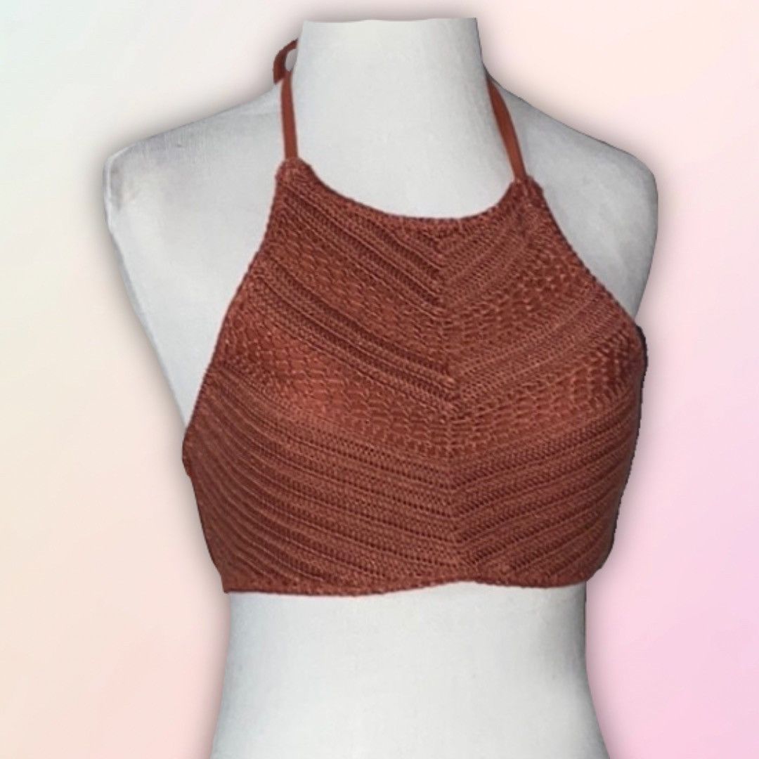 Target Basics Xhilaration, Copper/Rust Knit, Strappy, Halter Bikini Top Size M / US 6-8 / IT 42-44 - 2 Thumbnail