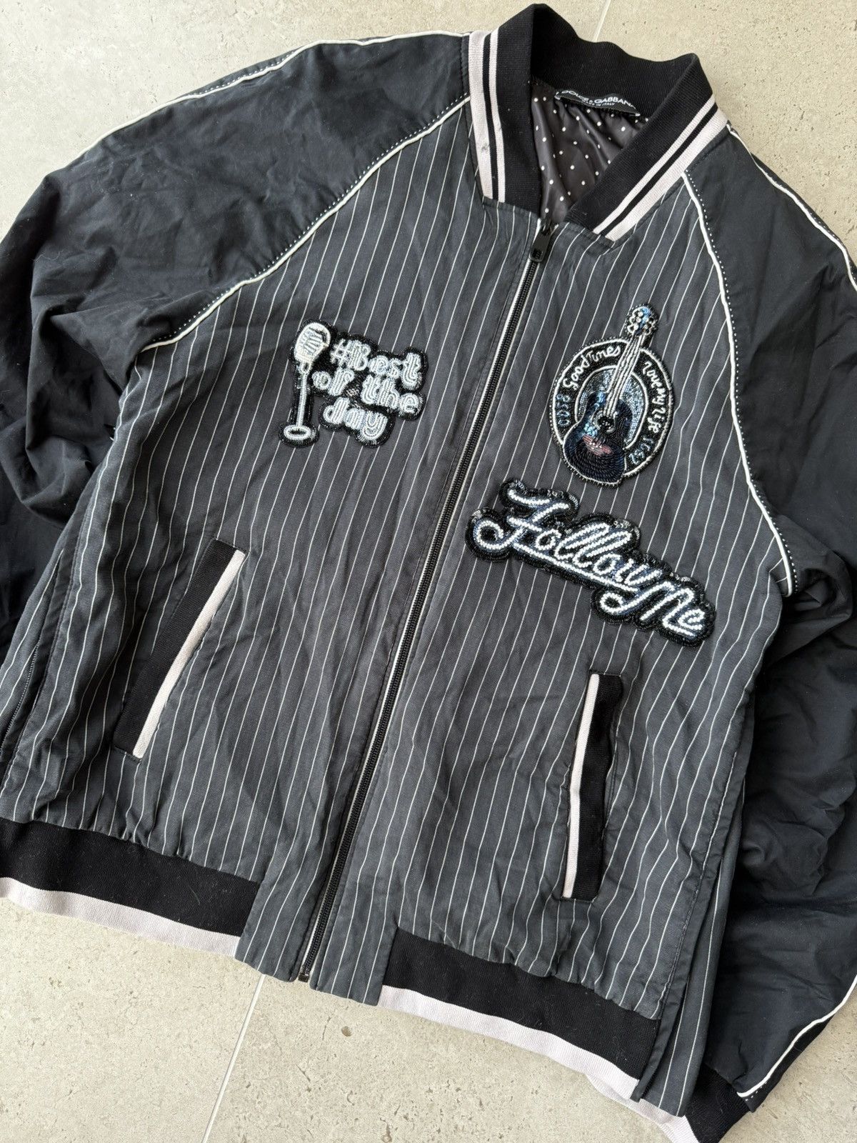Dolce & Gabbana Dolce&Gabbana Jacket Bomber Black DD58 SG62 Sequined Beaded Size US L / EU 52-54 / 3 - 3 Thumbnail