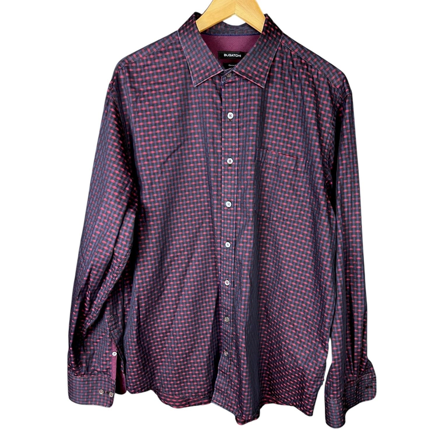 BUGATCHI Men's Bugatchi Plaid Dark Red/Navy Blue Button-Up Shirt - M Size US M / EU 48-50 / 2 - 1 Thumbnail