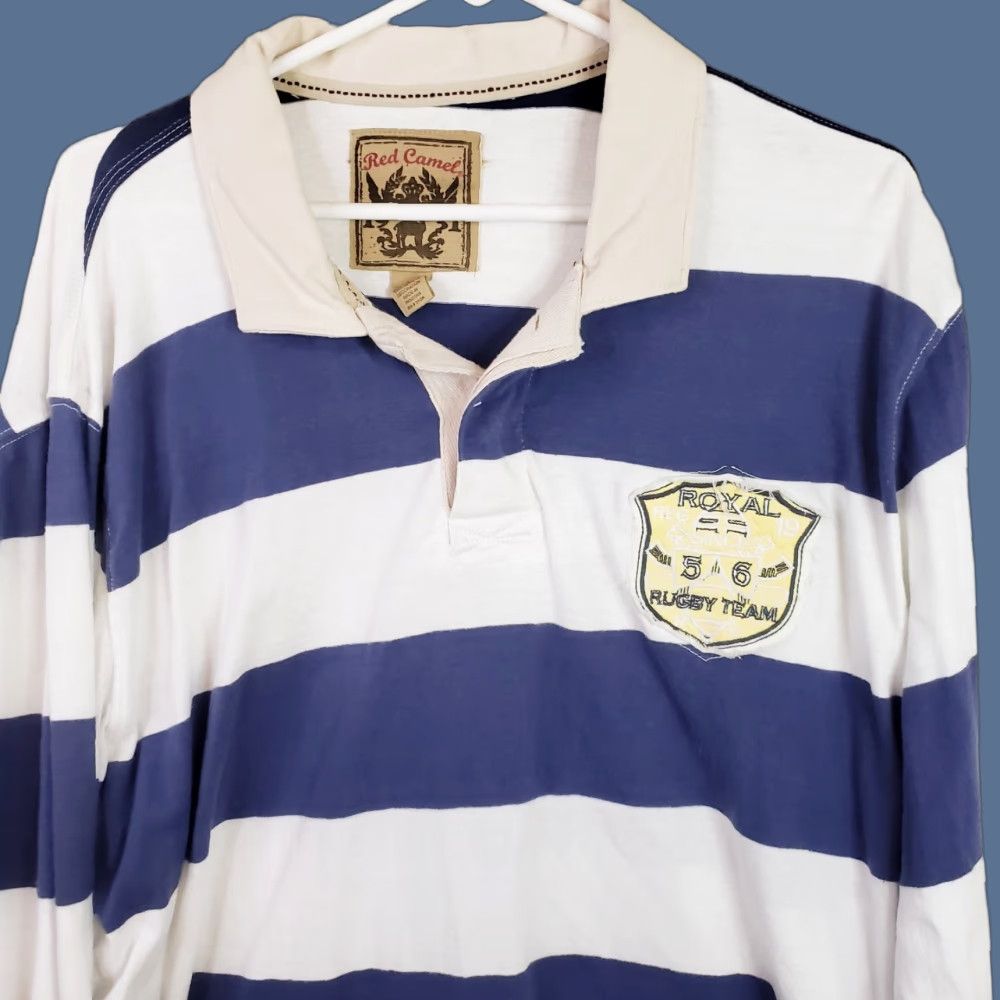 Ralph Lauren Lauren Ralph Lauren Red Camel Rugby Shirt Striped Long Sleeve Button-Up White Blue XL Mens Chest Logo 100% Cotton Preppy Classics Size US XL / EU 56 / 4 - 1 Thumbnail