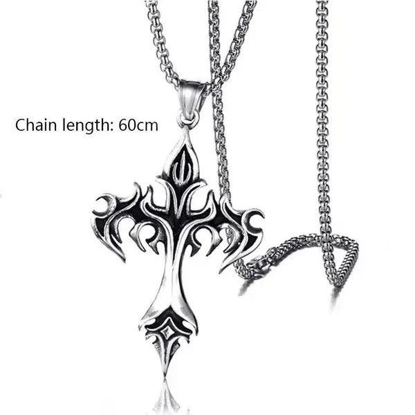 Jewelry Chrome Silver Cross Chain Goth God Pendant Necklace Size ONE SIZE - 3 Thumbnail