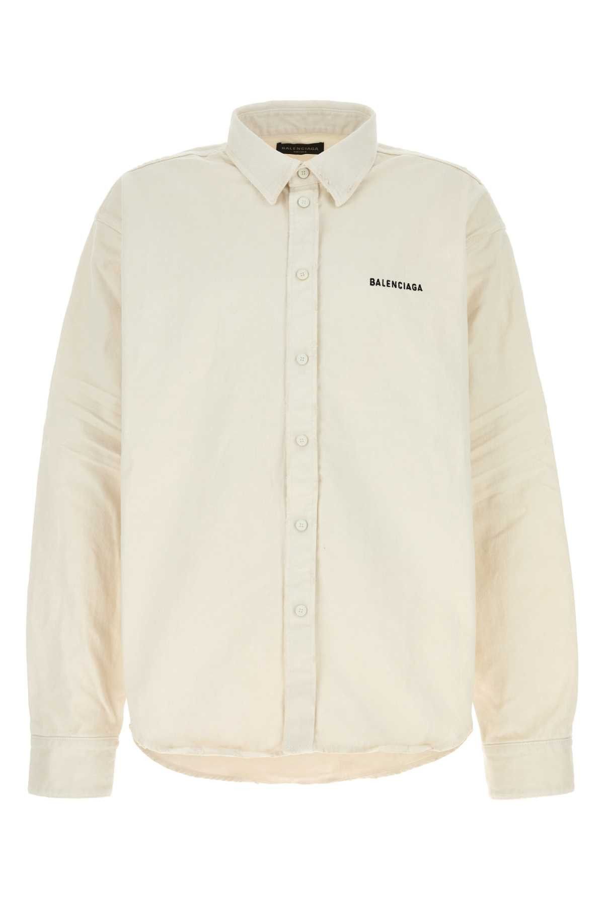 Balenciaga Ivory Denim Oversize Shirt Size US M / EU 48-50 / 2 - 1 Thumbnail