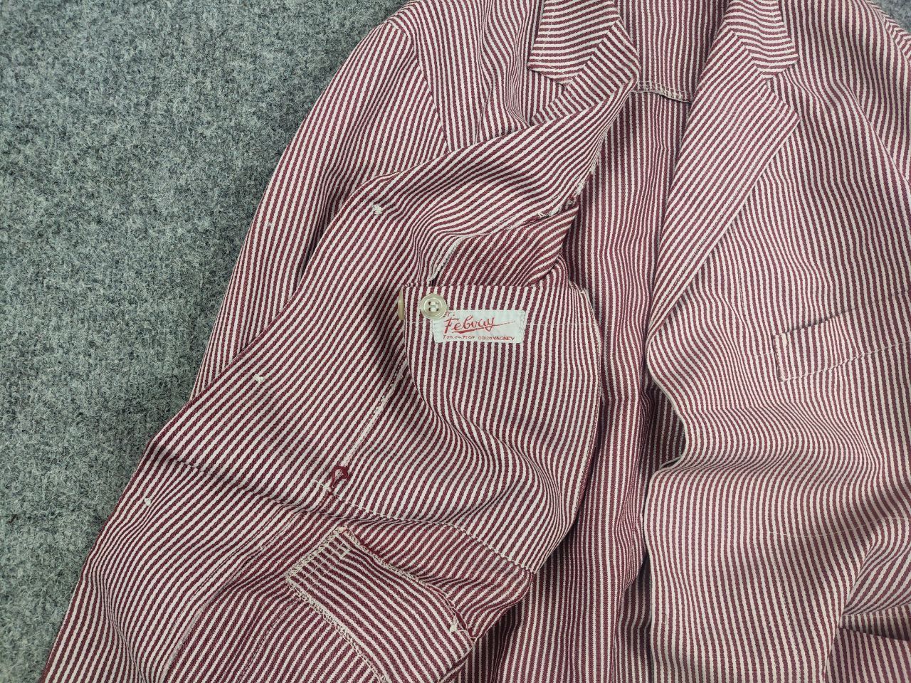 Vintage Vintage 70's Febvay Thin red stripe French Work Jacket Size US L / EU 52-54 / 3 - 7 Thumbnail