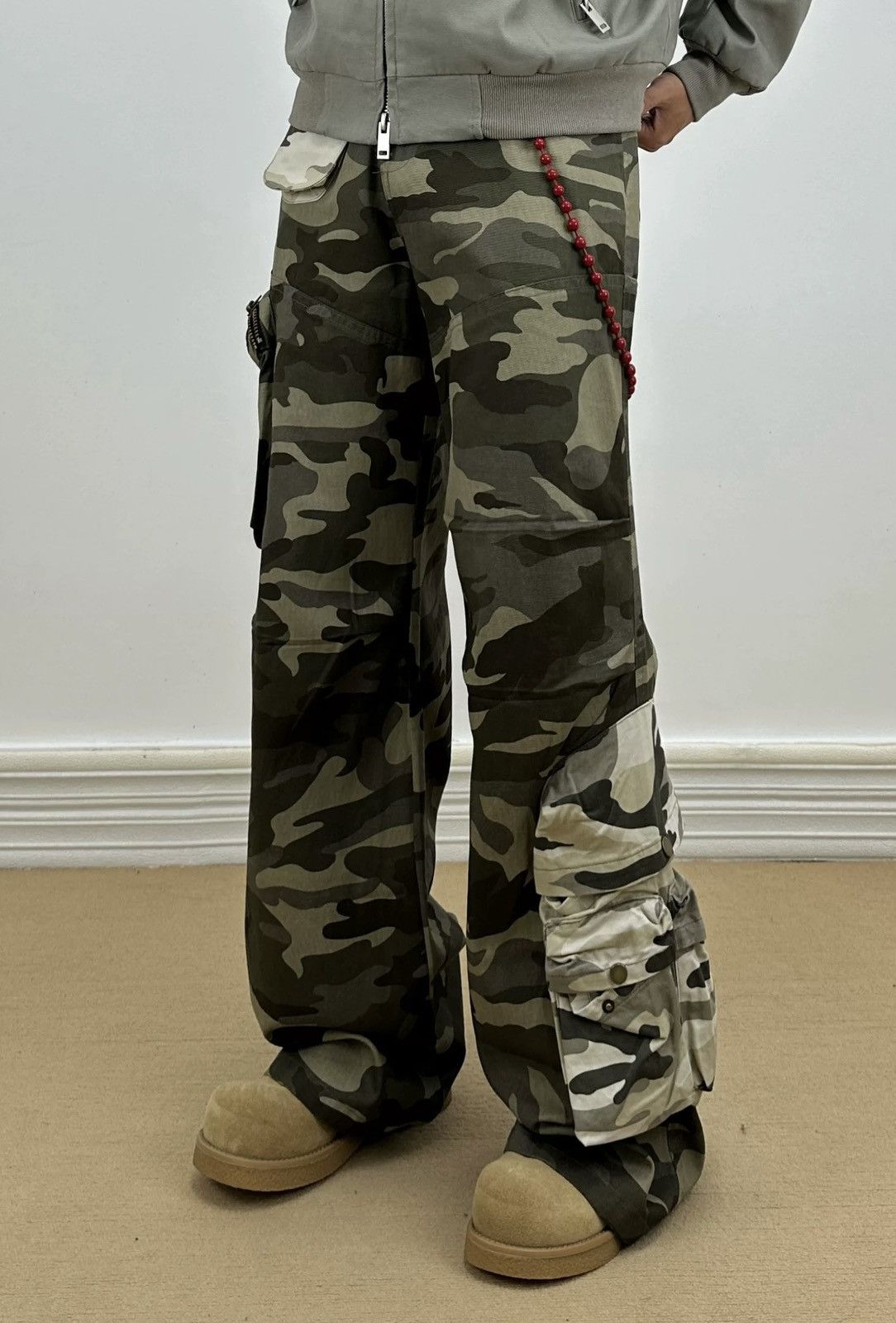 Retro punk outdoor multi-pocket colorblock cargo pants