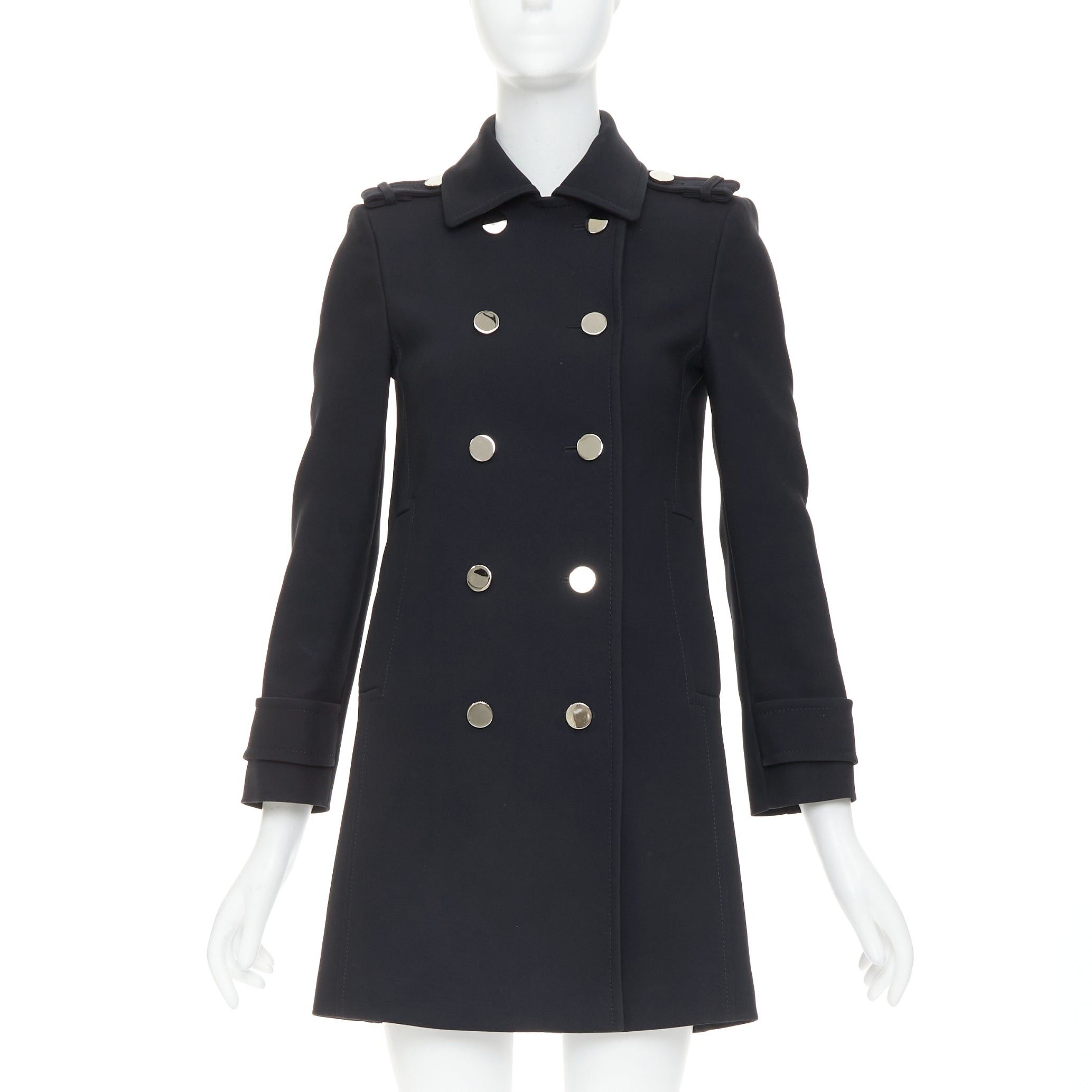 Gucci GUCCI black silver mirrored buttons double breasted military coat IT36 XXS Size XS / US 0-2 / IT 36-38 - 1 Thumbnail