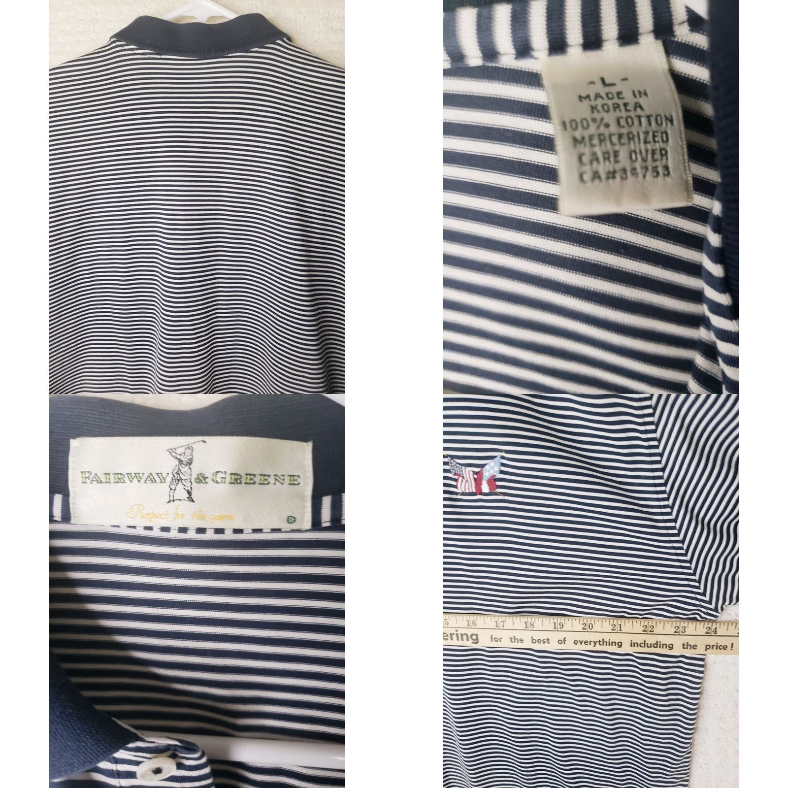 Vintage VINTAGE Fairway & Greene Men's Polo Shirt Blue White Striped Golf American Flags L Regular Adults Mens Size US L / EU 52-54 / 3 - 8 Thumbnail