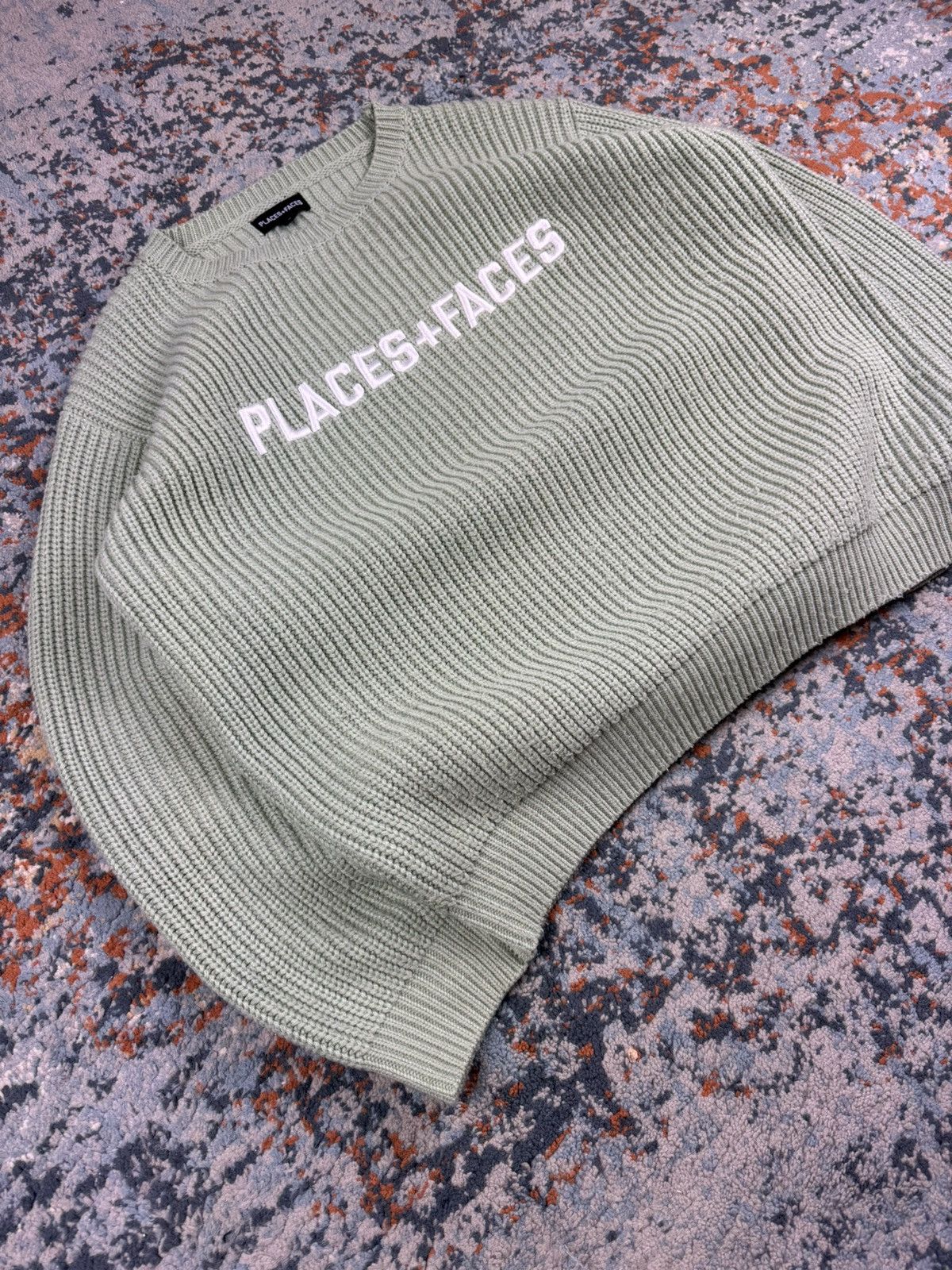 Places + Faces Places + Faces sage green embroidered spellout sweater knit Size US S / EU 44-46 / 1 - 3 Thumbnail