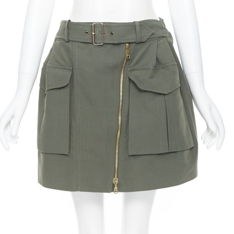 Kenzo KENZO military khaki green cotton dual pockets belted elasticated skirt Fr38 Size 28" / US 6 / IT 42 - 1 Thumbnail