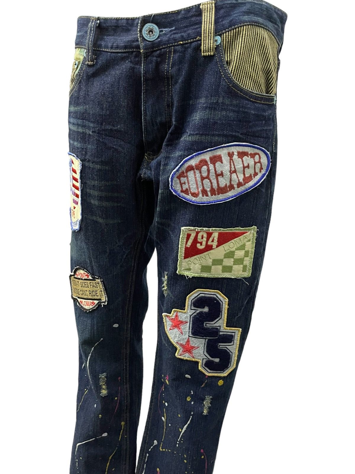 Point Loma Japan Patched Distressed Paint Splatter Jeans