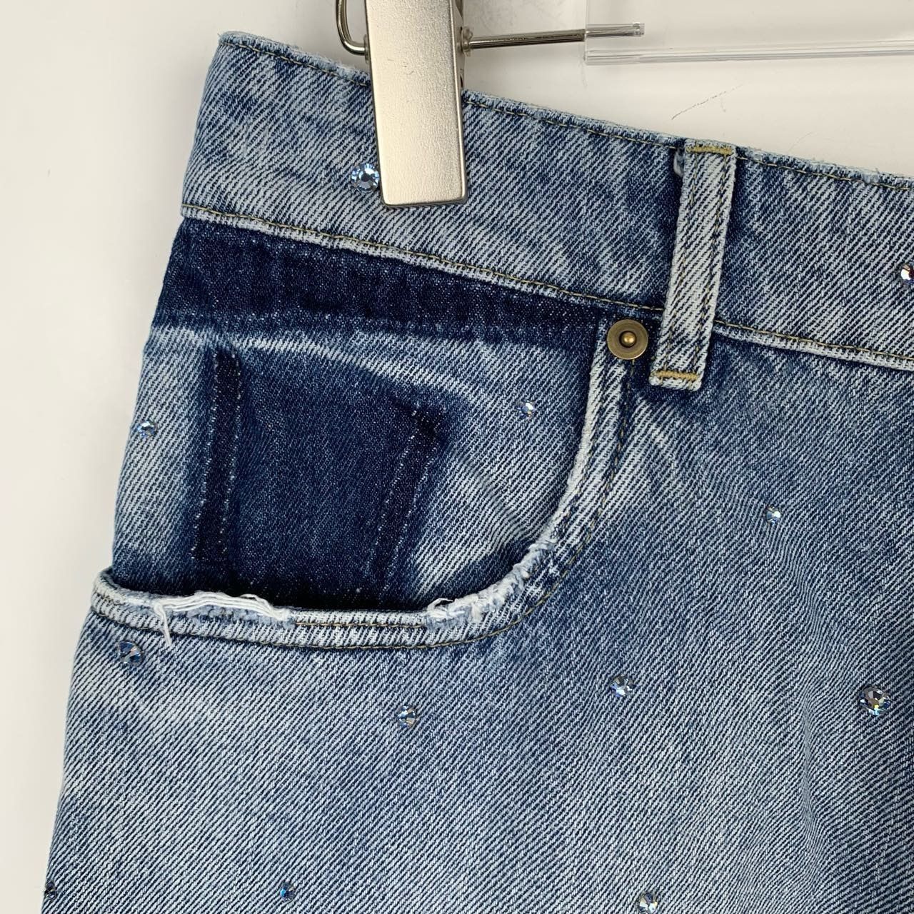 Miu Miu Miu Miu Crystal Embellished Distressed Denim Shorts With Fra Size 26" / US 2 / IT 38 - 3 Thumbnail