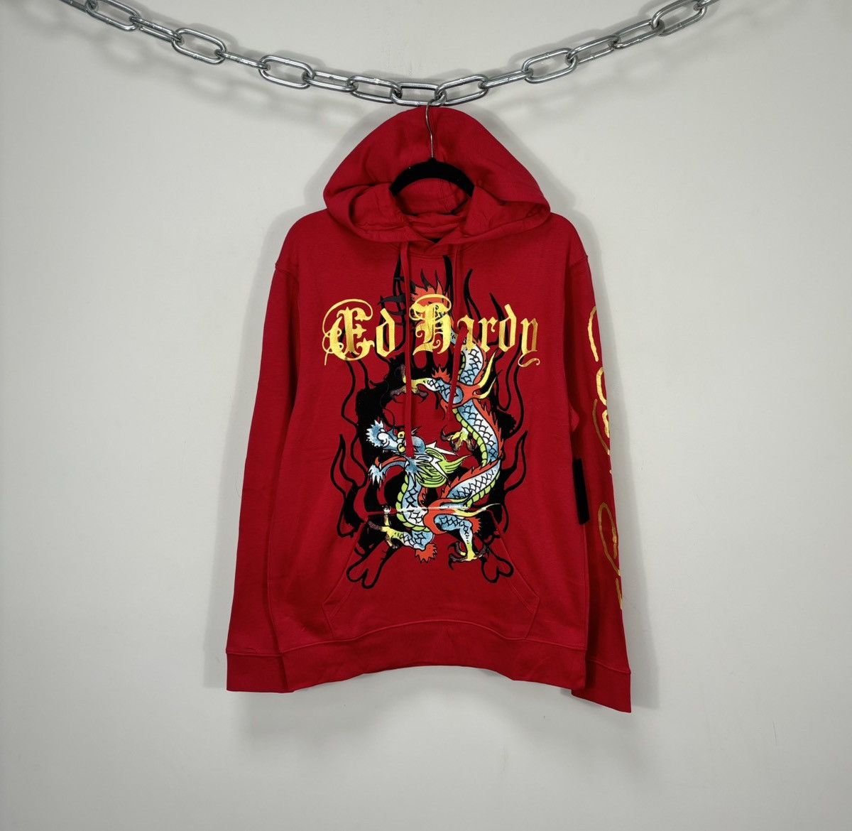 Ed Hardy Chinese Dragon Tattoo Logo NEW Red Hype Hoodie