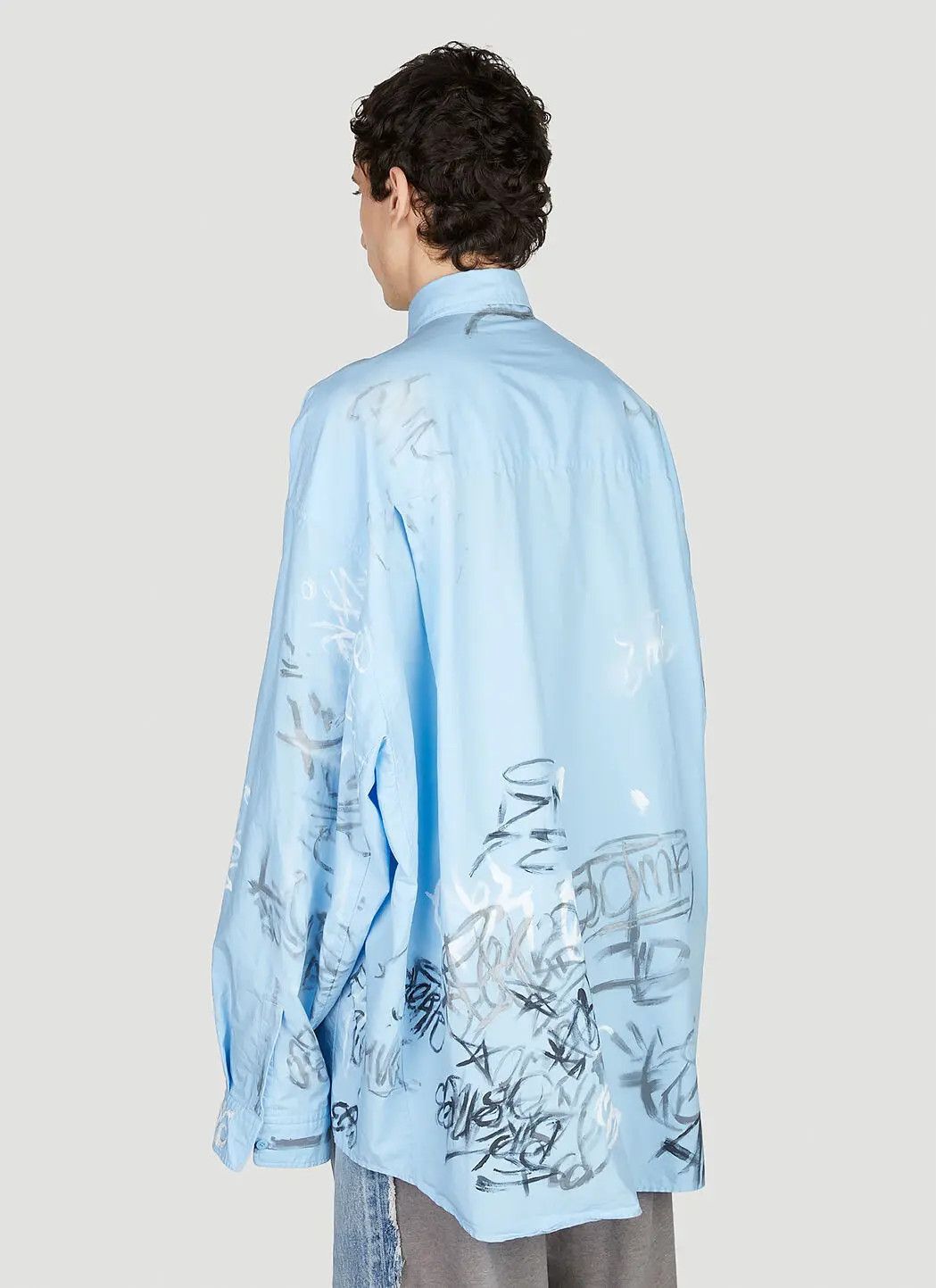 Balenciaga o1la1rc1a0325 Unisex Graffiti Shirt Oversized in Blue Size US XXL / EU 58 / 5 - 4 Thumbnail