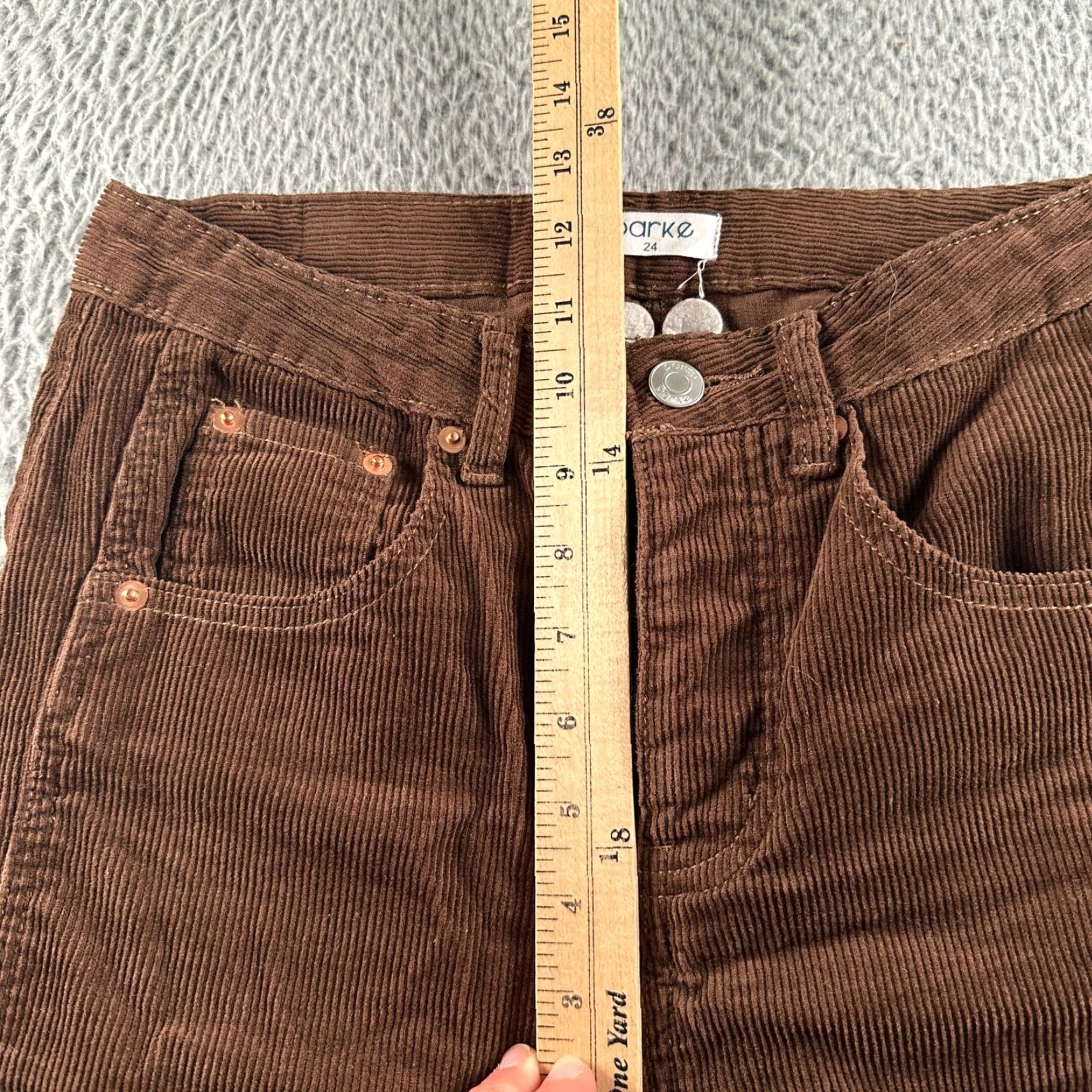 Parker Parke Corduroy Pants Womens 24 Brown Barrel Leg High Rise Button Fly 100% Cotton Size 42" / US 20 - 7 Thumbnail