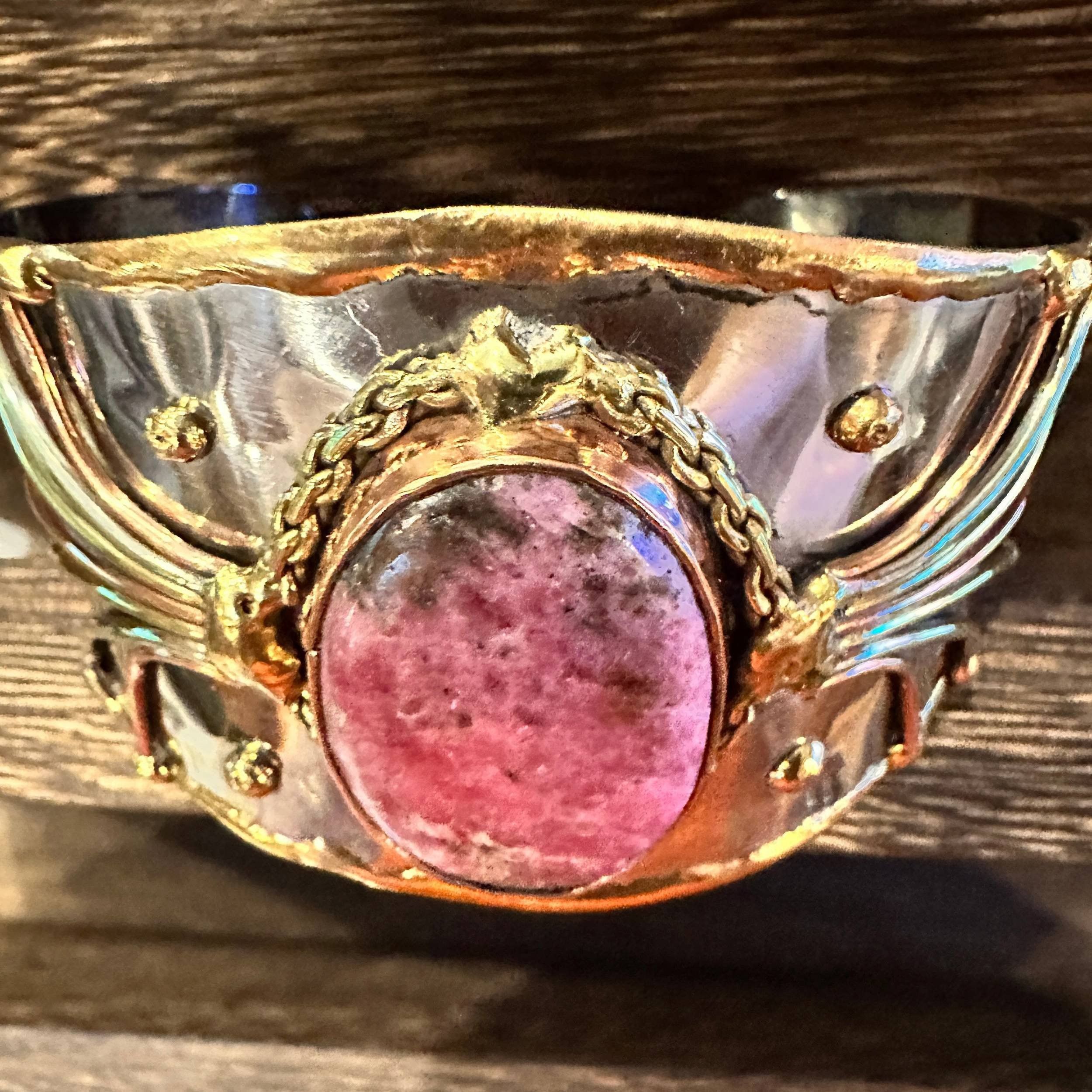 Other Artisan-Made 2-Inch Adjustable Cuff Bracelet with Rhodonite Size ONE SIZE - 4 Thumbnail