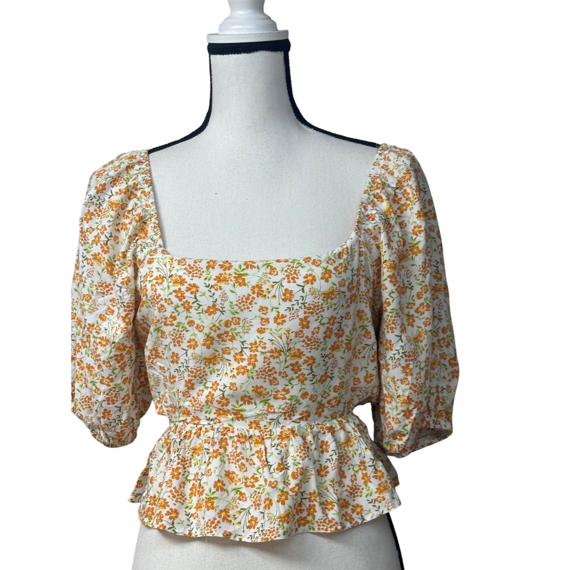 Other LUSH Junior’s Floral Puff Sleeve, Ruffle Hem Tie-Back Blouse Size M / US 6-8 / IT 42-44 - 11 Thumbnail