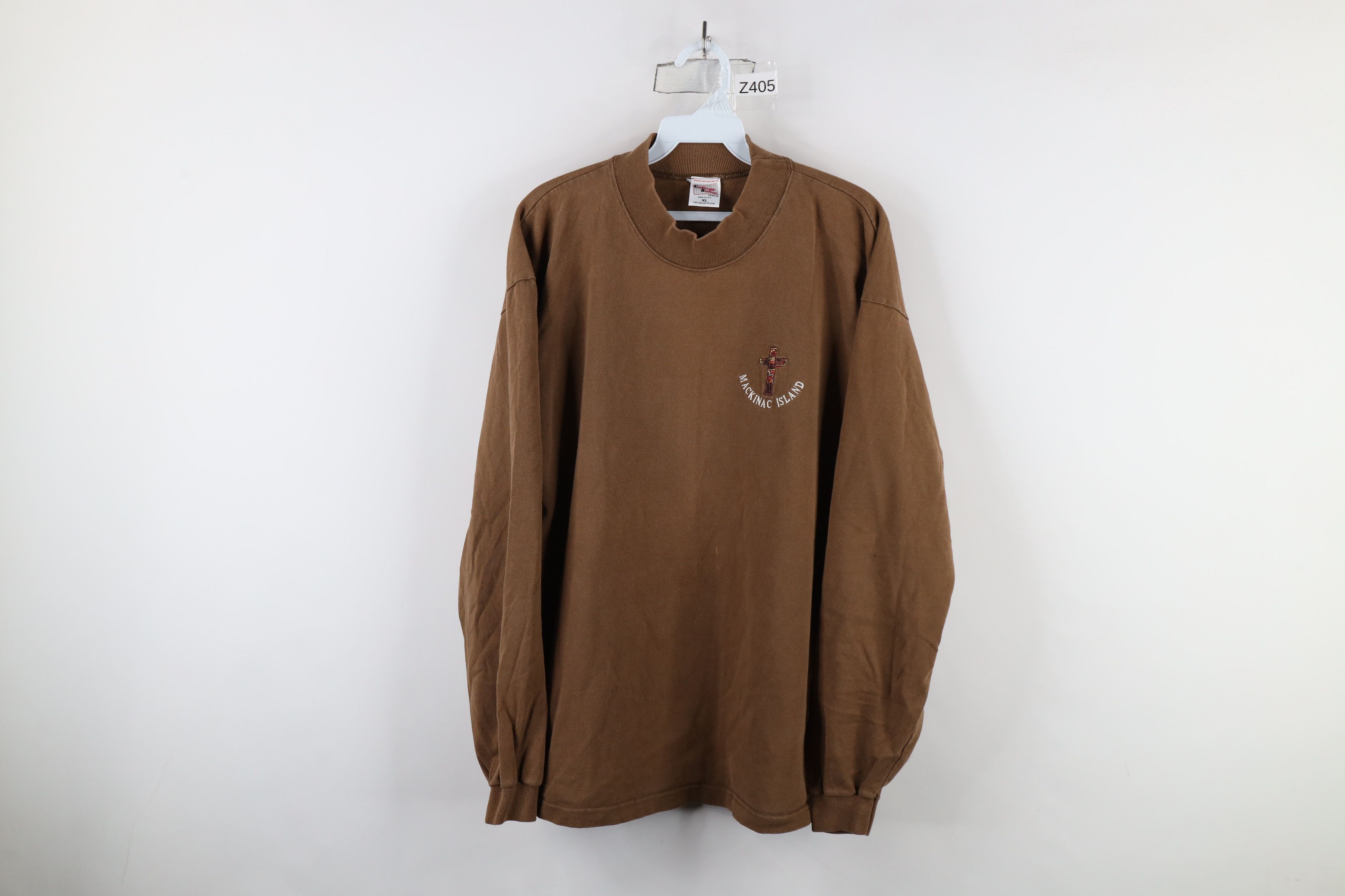 Vintage Vintage 90s Island Mock Neck Long Sleeve T-Shirt Brown USA Size US XL / EU 56 / 4 - 1 Thumbnail