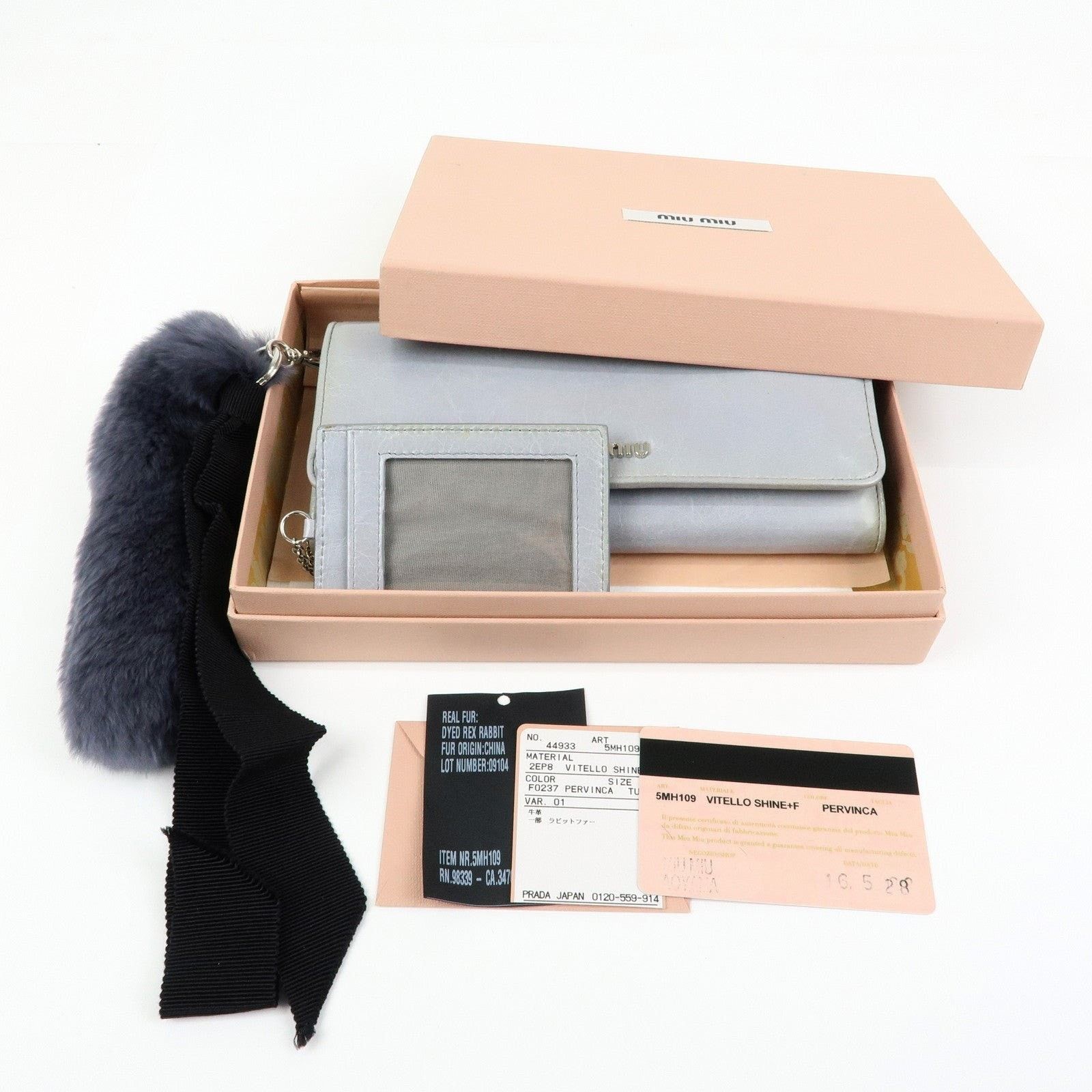 Miu Miu Miu Miu Vitello Shine Fur Flap Long Wallet Calfskin Gray Size ONE SIZE - 8 Thumbnail