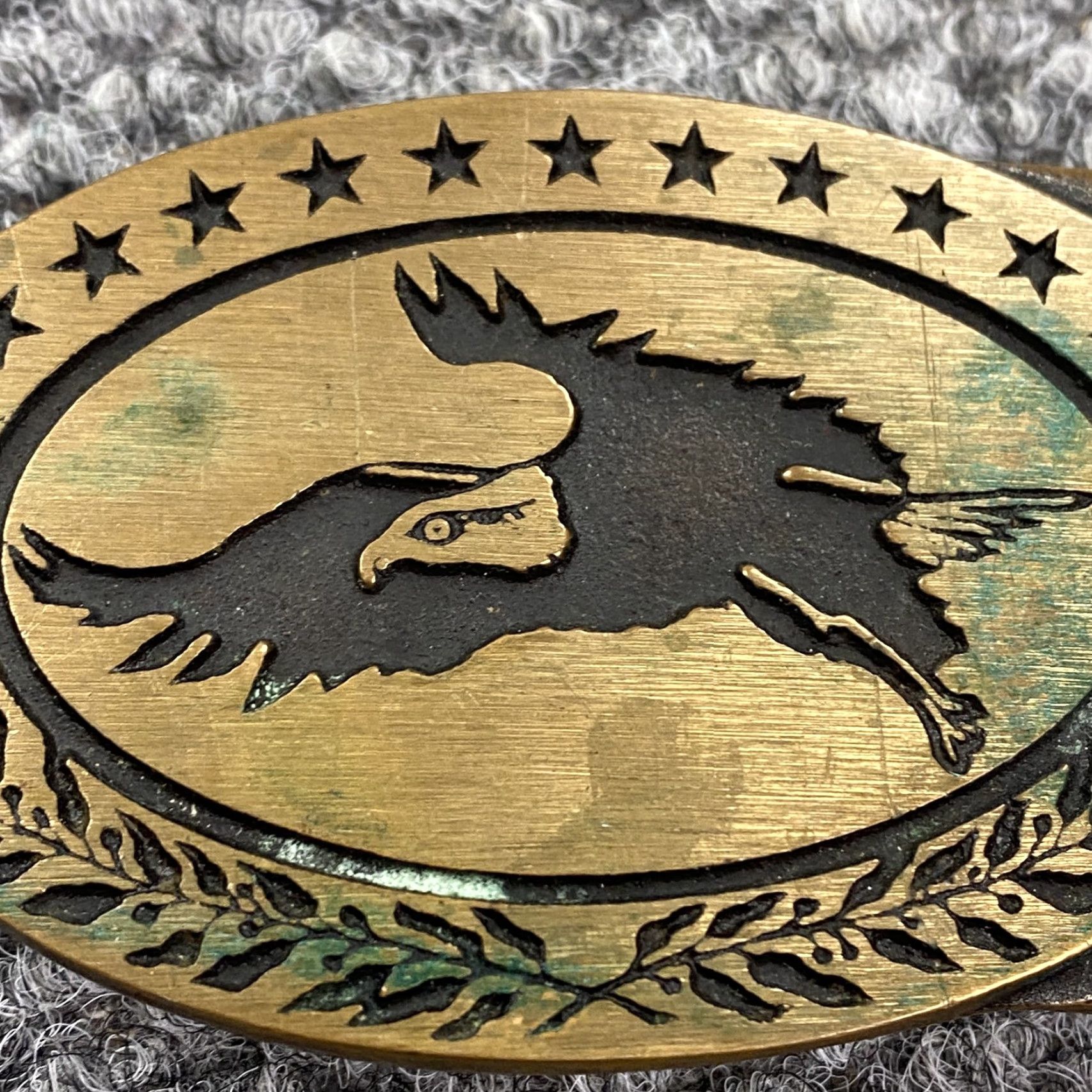 Vintage VINTAGE Tech Ether Guild Bald Eagle Belt Buckle Solid Brass USA Patriotic 70s Western Buckle Mens 1.5 in Gold Size ONE SIZE - 4 Thumbnail
