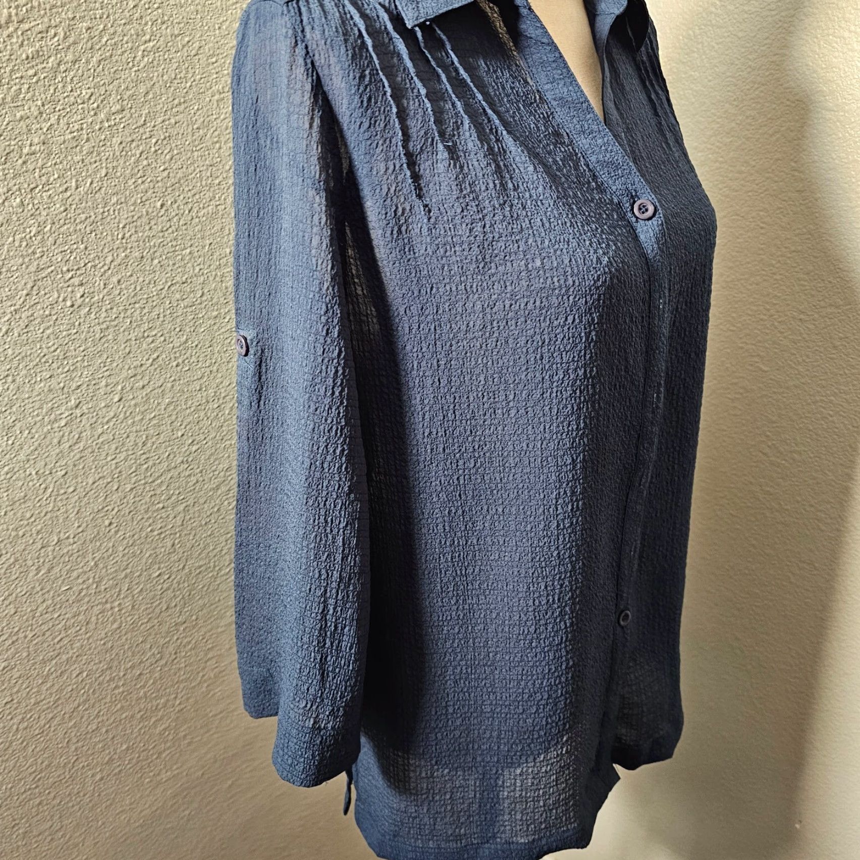 Vintage VINTAGE Koret Shirt Blouse Button-Up Blue Long Sleeve Size M, Women, Regular, 20s-30s, Sheer, Ned? Size M / US 6-8 / IT 42-44 - 5 Thumbnail