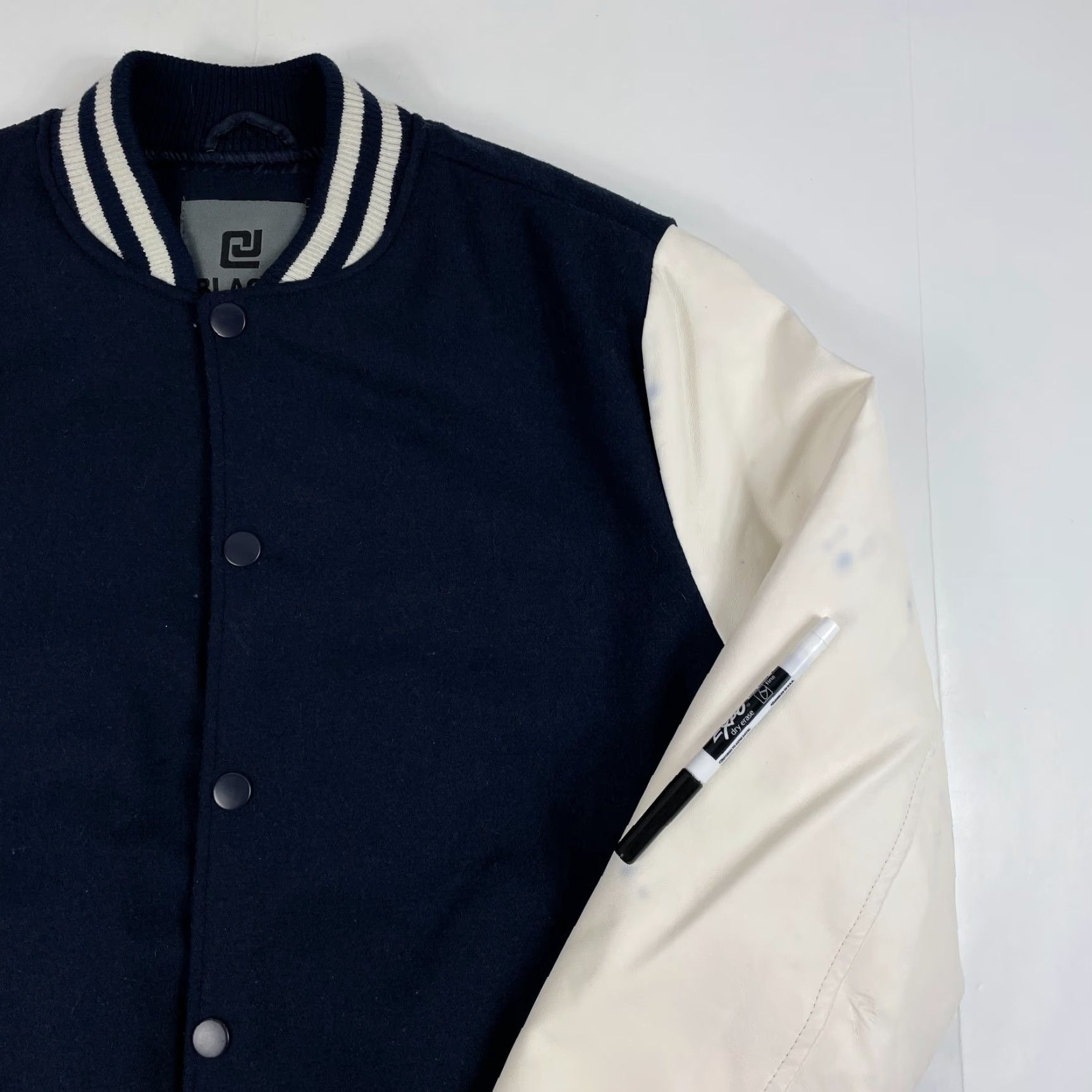 Vintage CJ Black Jacket Mens Medium Blue Bomber Varsity Wool Snap Up Quilted Lining Y2K Size US M / EU 48-50 / 2 - 3 Thumbnail