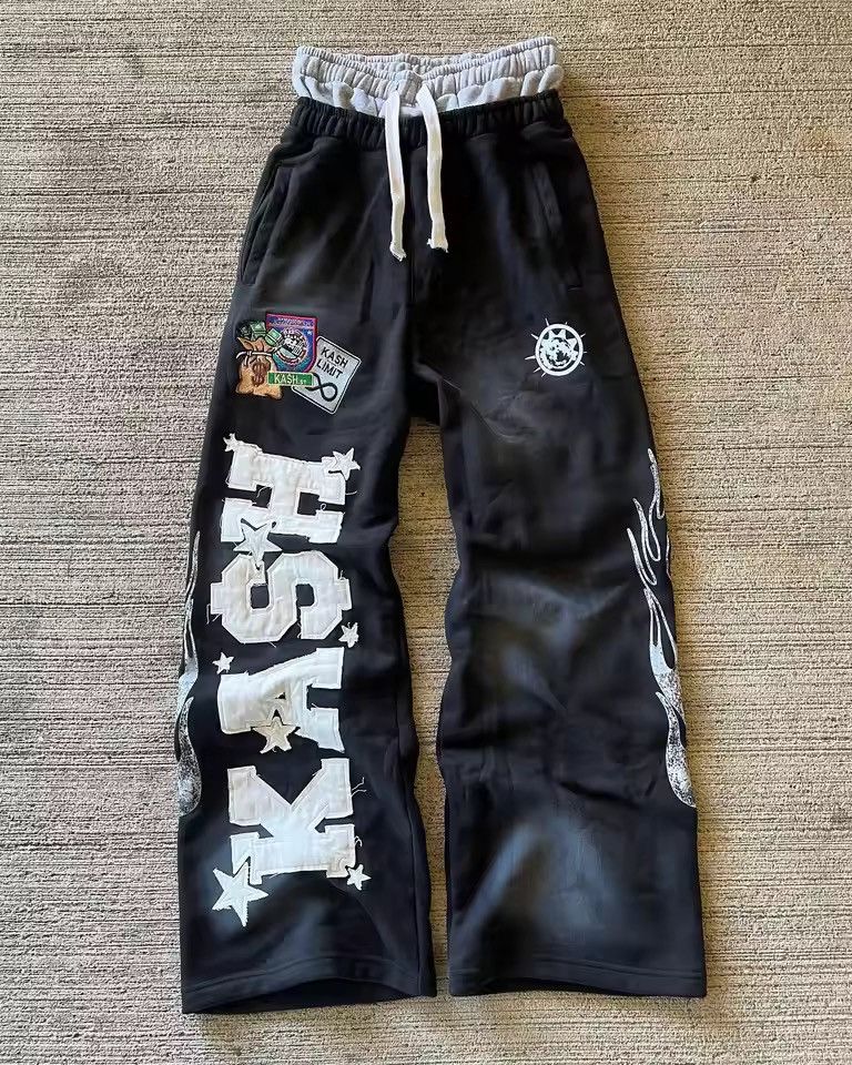 Japanese Brand Retro Style Double Waisted Embroidered Letter Sweatpants Size US 36 / EU 52 - 1 Thumbnail