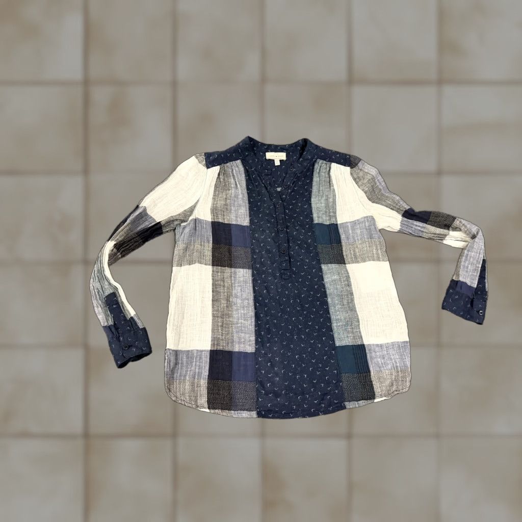 Lucky Brand Lucky Brand Shirt Womens XS Blue Plaid Patchwork Henley Long Sleeve Tunic Top Size XS / US 0-2 / IT 36-38 - 1 Thumbnail