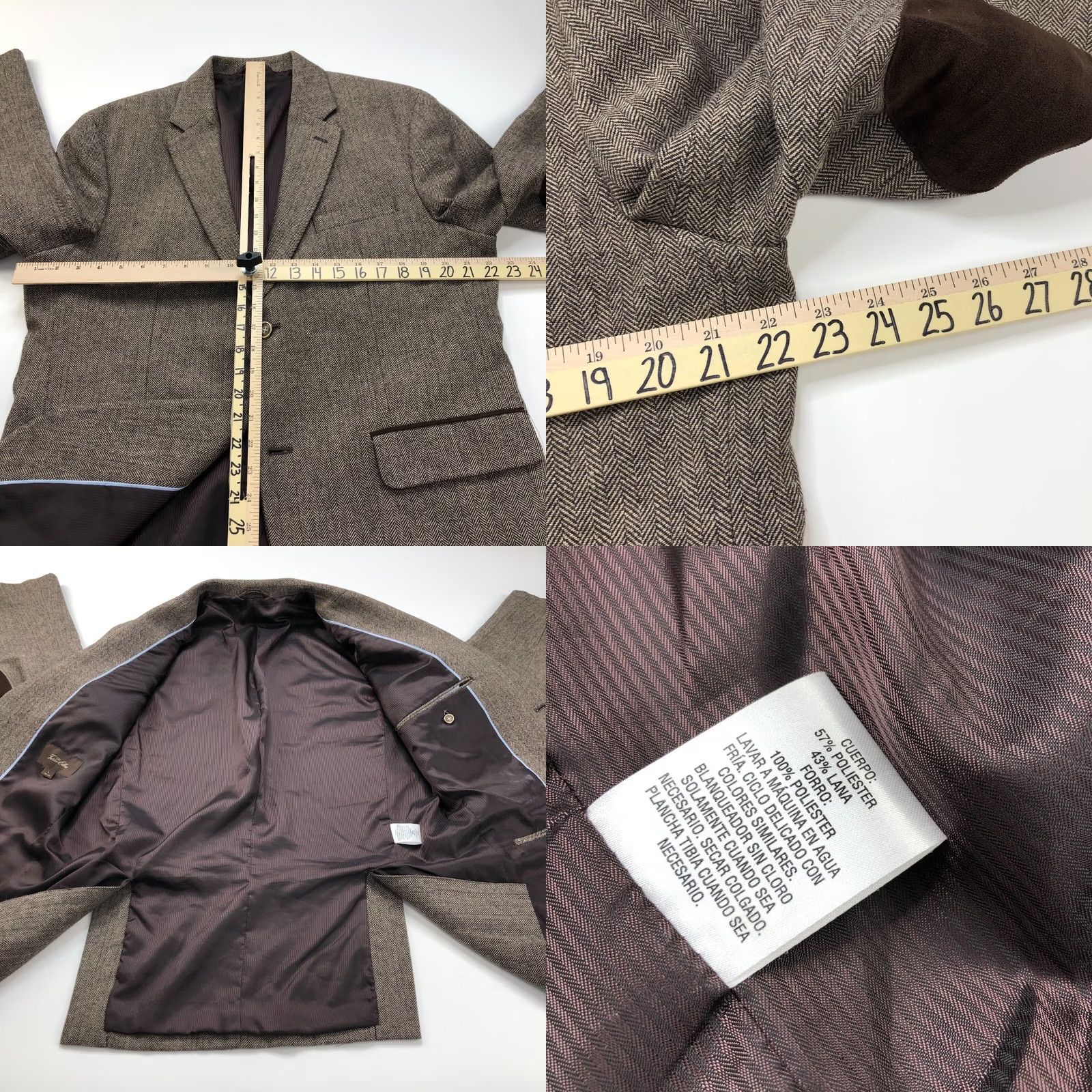 Tasso Elba Tasso Elba Sport Coat Jacket Brown Herringbone Wool-Blend Notch Lapel 2-Button 4-Button Sleeve Double-Vented Regular L Mens Size US L / EU 52-54 / 3 - 9 Thumbnail
