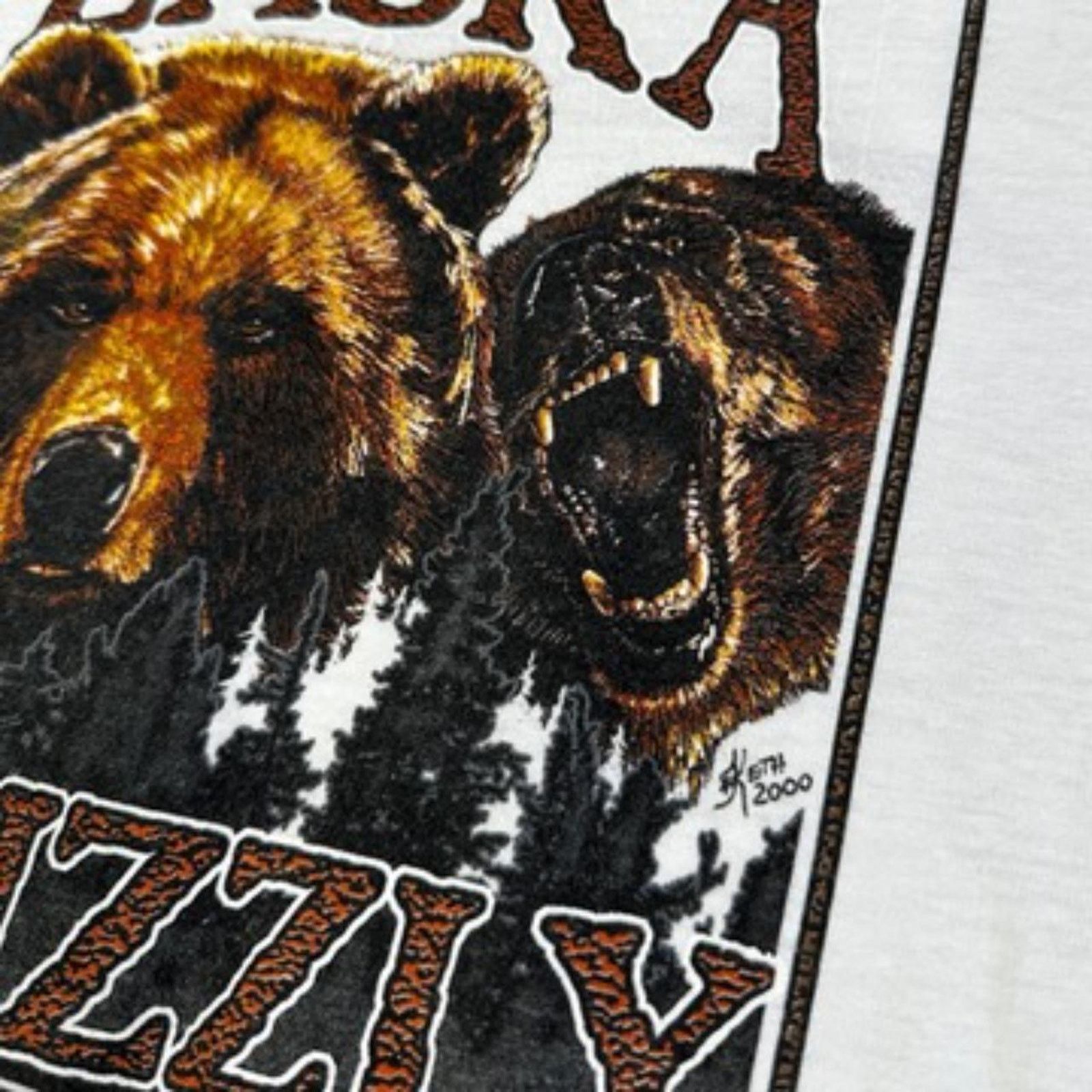 Fruit Of The Loom Vintage 2000 Alaska Grizzly Tee White Size US XL / EU 56 / 4 - 4 Thumbnail