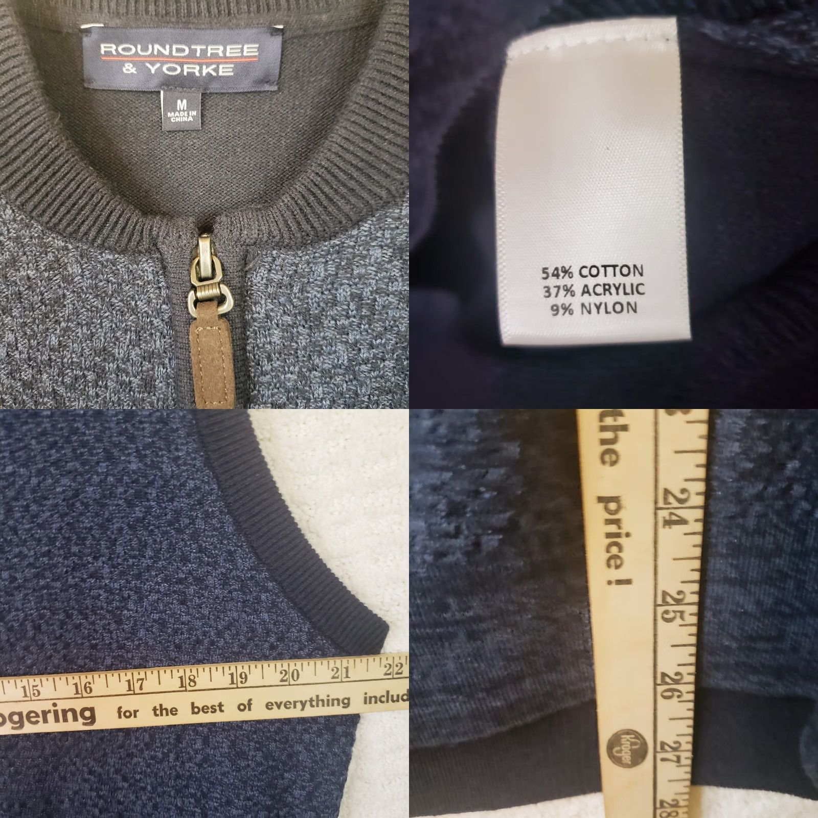 Roundtree & Yorke Roundtree & Yorke Men's Sweater Vest Blue Knit 1/4 Zip Cotton Blend M Size Vest Cotton Knit Blue Mens Size US M / EU 48-50 / 2 - 8 Thumbnail