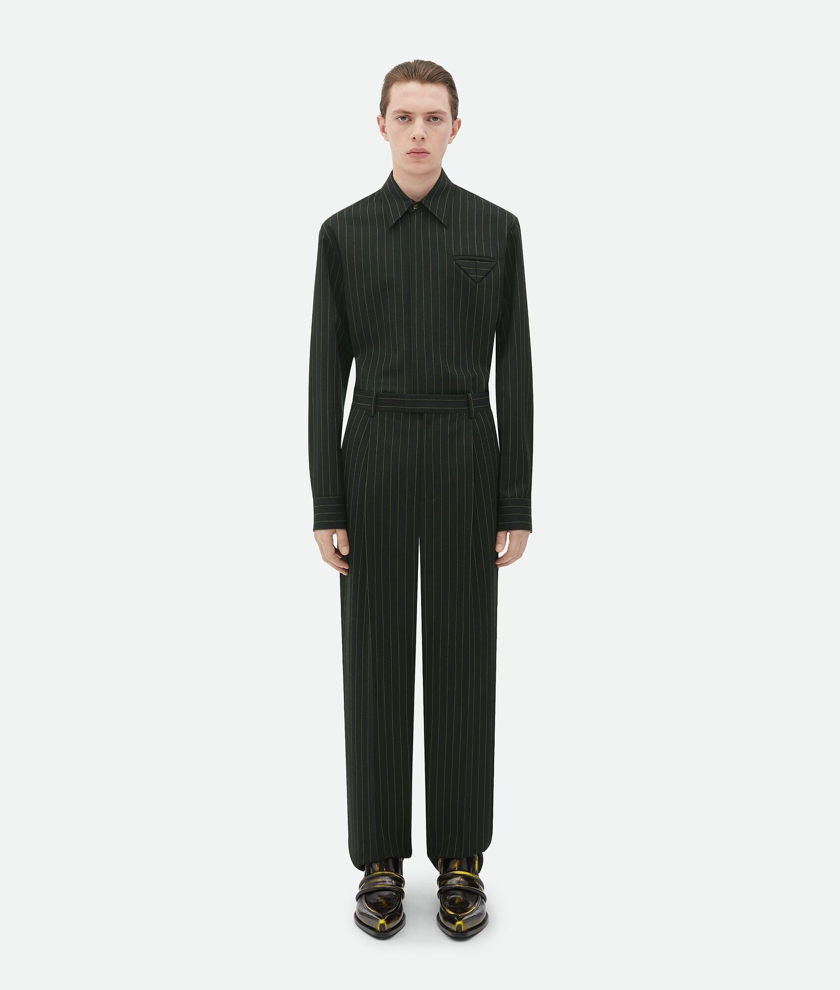 Bottega Veneta o1w1db10825 Wool Pinstripe Shirt in Camping/Yellow Size US L / EU 52-54 / 3 - 1 Thumbnail
