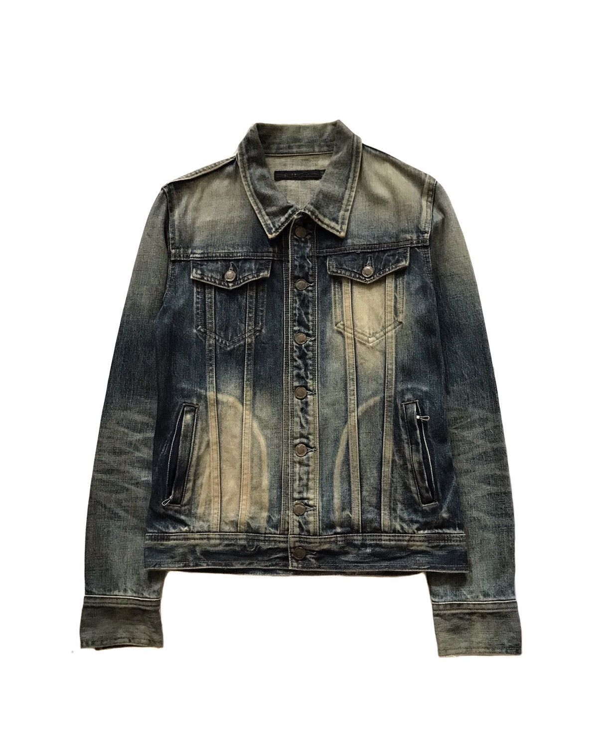 Image of Gostar De Fuga x If Six Was Nine Trucker Jacket Fuga Distressed Jeans in Bleach Blue (Size Small)