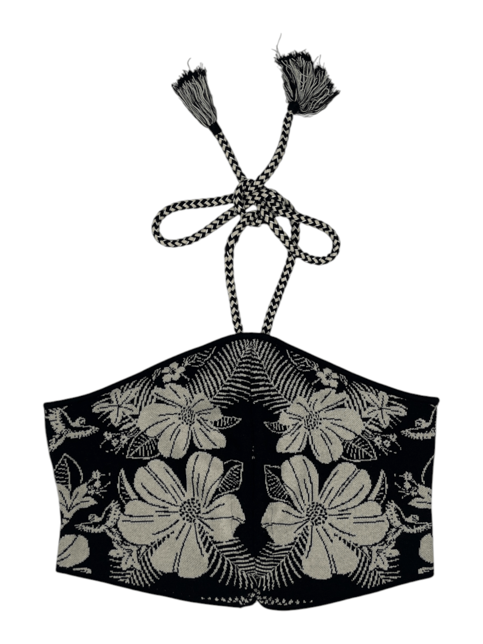 Farm Rio Farm Rio Black And White Overall Print Halter Cropped Top Size L / US 10 / IT 46 - 1 Thumbnail