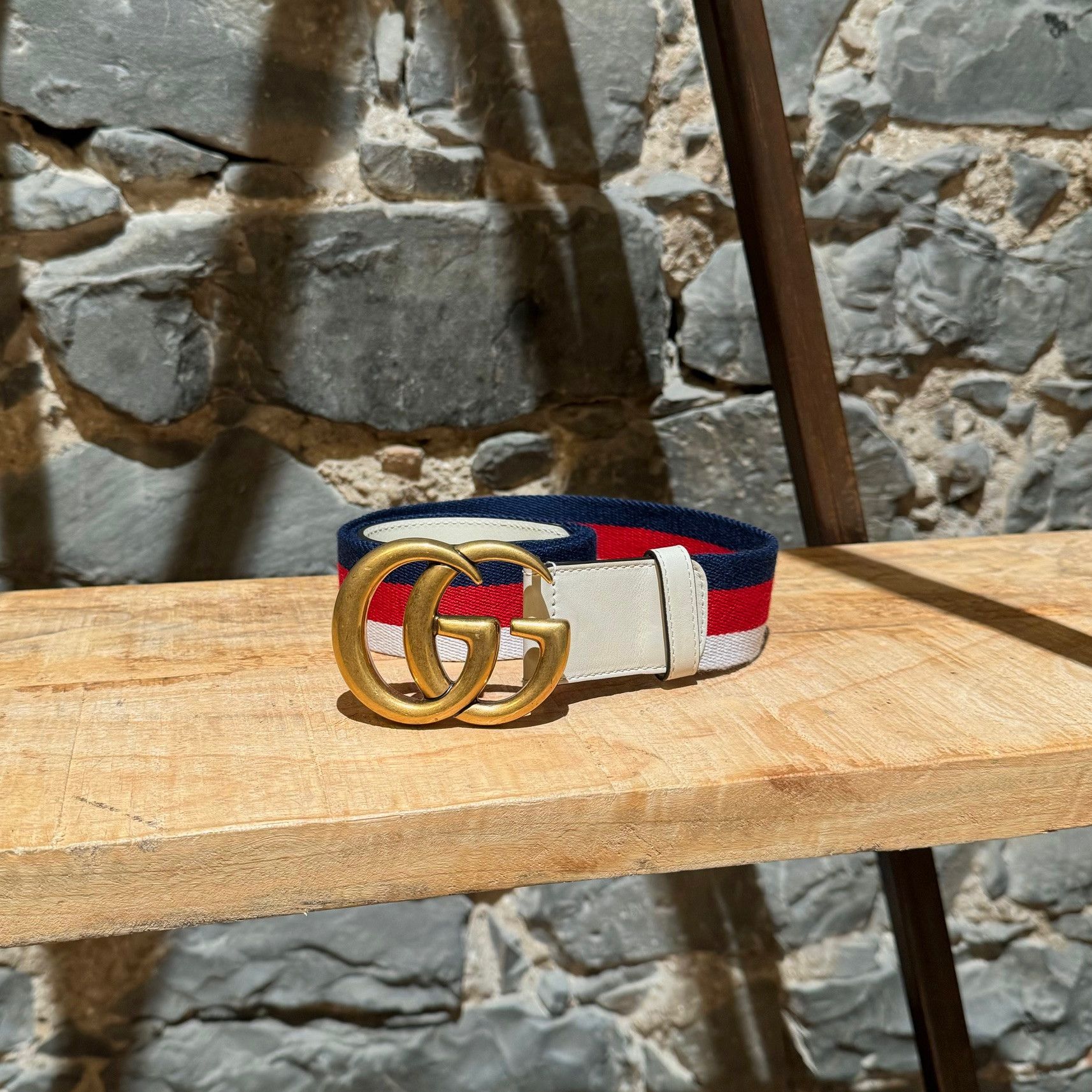 Gucci Gucci White Leather Web Double G Belt Size ONE SIZE - 4 Thumbnail