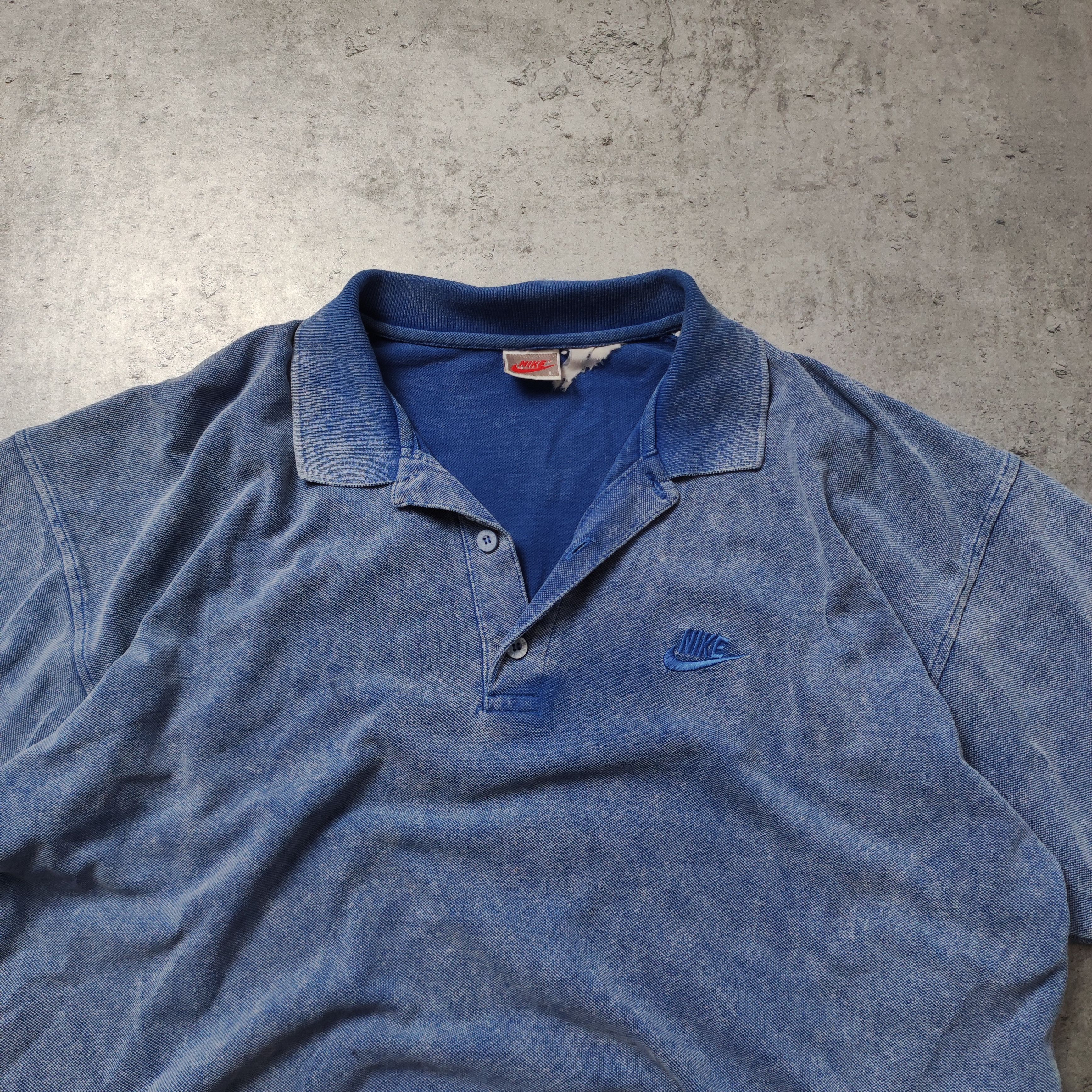 Nike × Vintage RARE 90s Washed Blue Skate HipHop Baggy Nike Polo Shirt Size US M / EU 48-50 / 2 - 3 Thumbnail