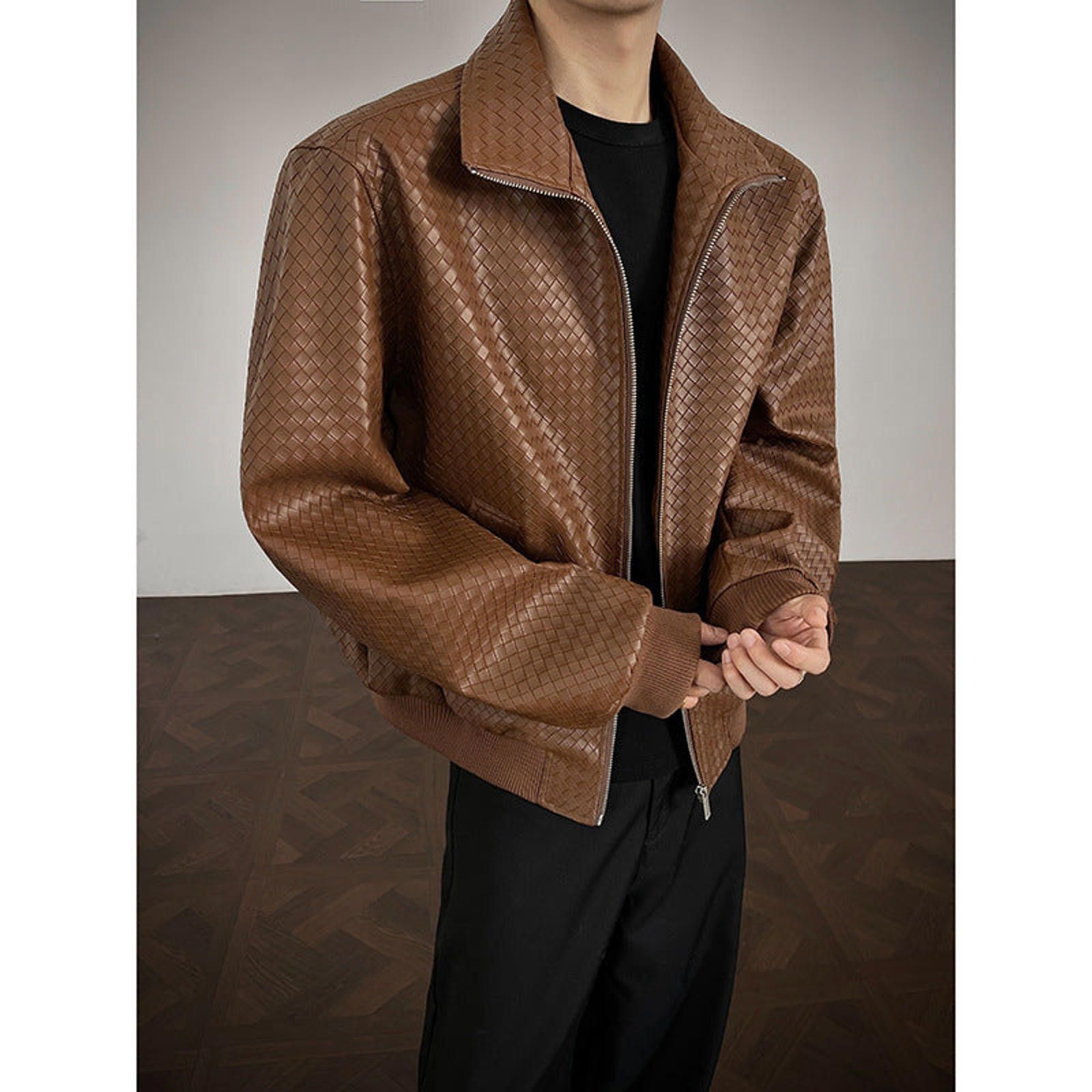 Japanese Brand Woven Pattern Leather Jackets, Zip-Up Fit Size US L / EU 52-54 / 3 - 2 Thumbnail