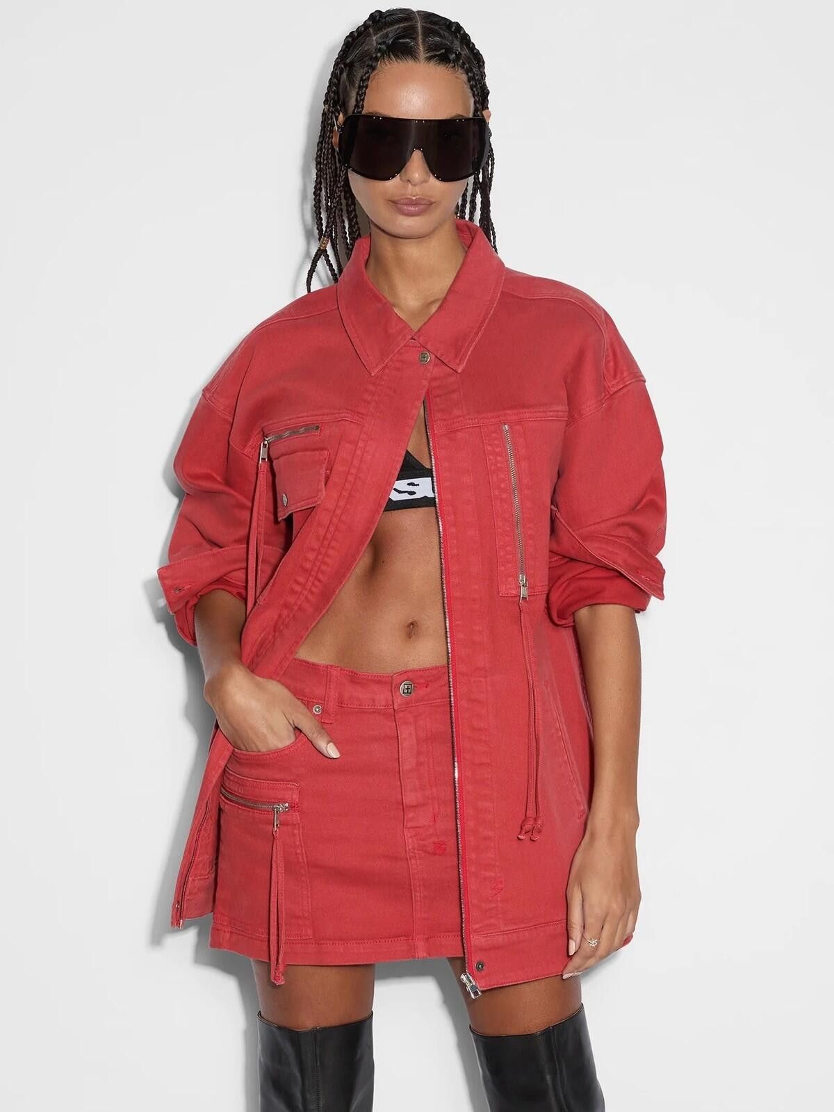 Ksubi new Ksubi womens oversized denim Jacket top small s 8 red Size S / US 4 / IT 40 - 2 Thumbnail