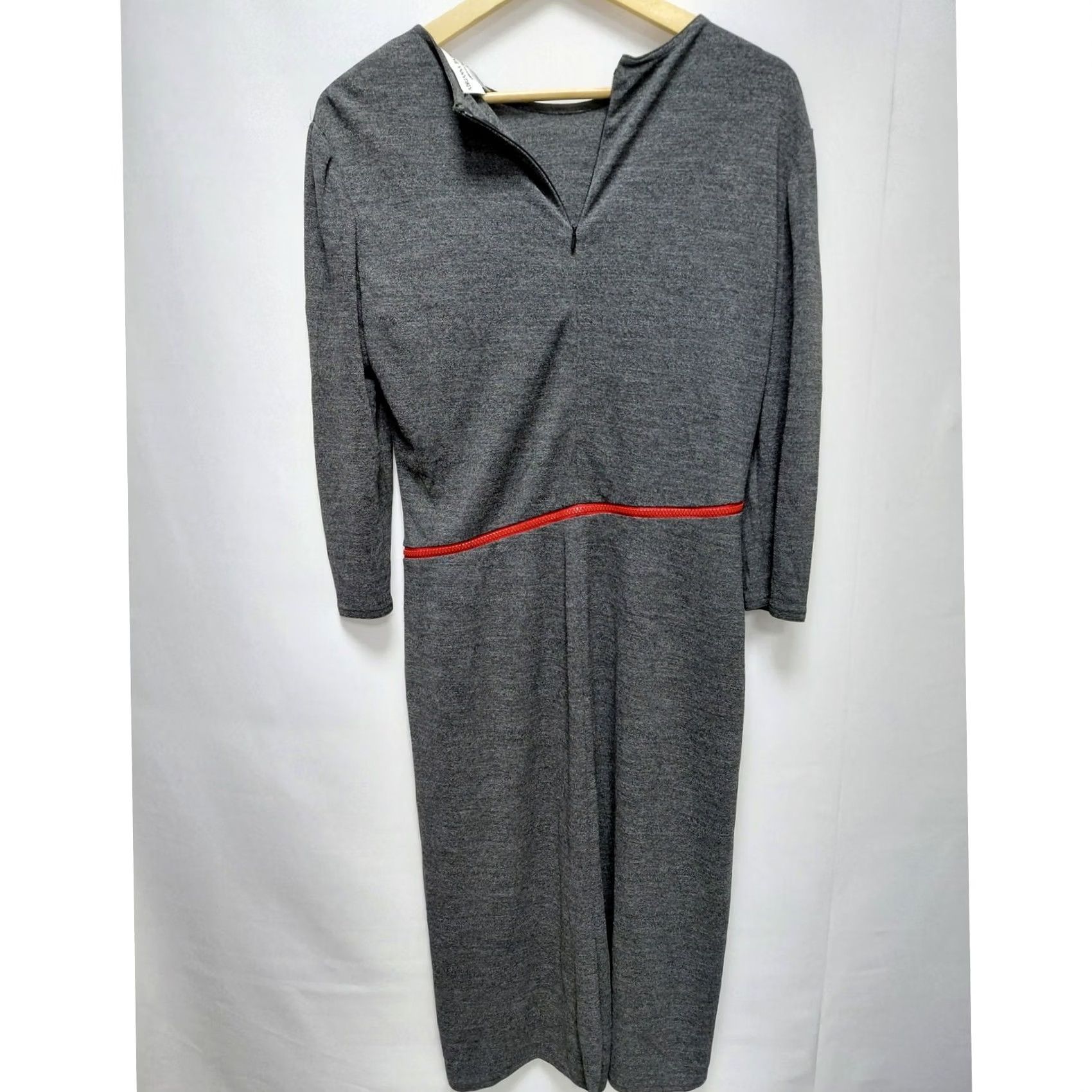 Adrianna Papell Adrianna Papell Gray Midi Dress Size 12 Red Zipper Accents Women's Size XL / US 12-14 / IT 48-50 - 2 Thumbnail