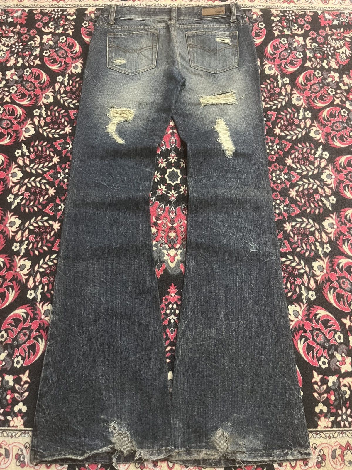 CIVARIZE Vintage Japanese Brand IGNI Dark Washed Distress Flare Jeans Size 28" / US 6 / IT 42 - 2 Thumbnail