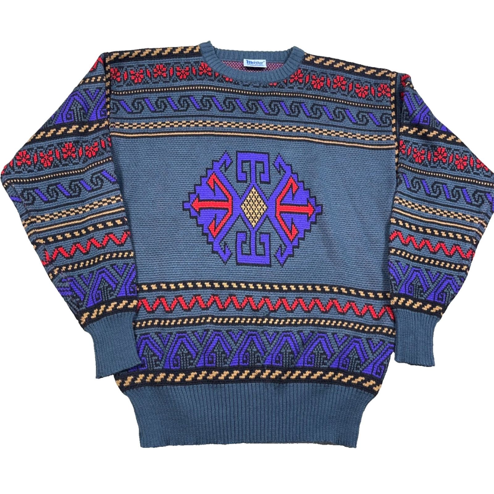 Vintage VINTAGE Grandpa Sweater Men XL Gray Purple Geometric Acrylic Wool Knit Golf 90s Size US XL / EU 56 / 4 - 2 Thumbnail