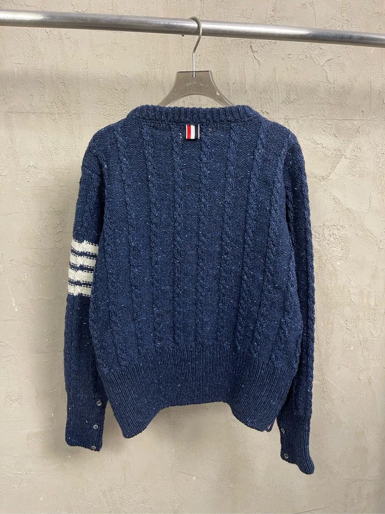 Thom Browne Thom browne Dark blue four-striped wool horsehair round-nec Size US XL / EU 56 / 4 - 3 Thumbnail