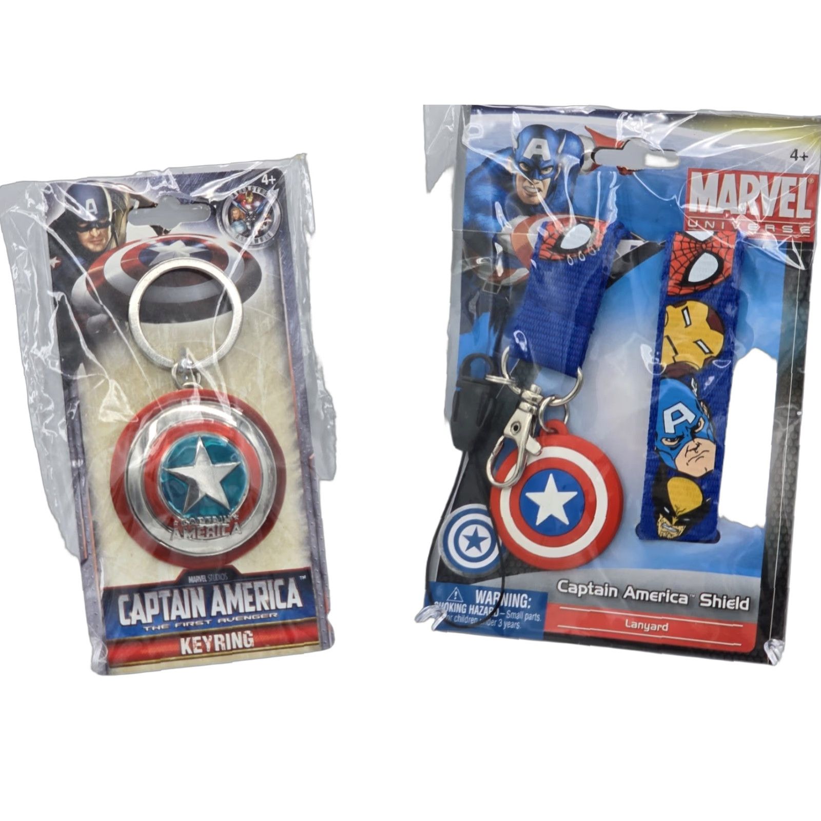 Vintage 2 Lot Marvel Captain America Shield Pewter Key Ring NEW SEALED & Lanyard! Size ONE SIZE - 1 Thumbnail
