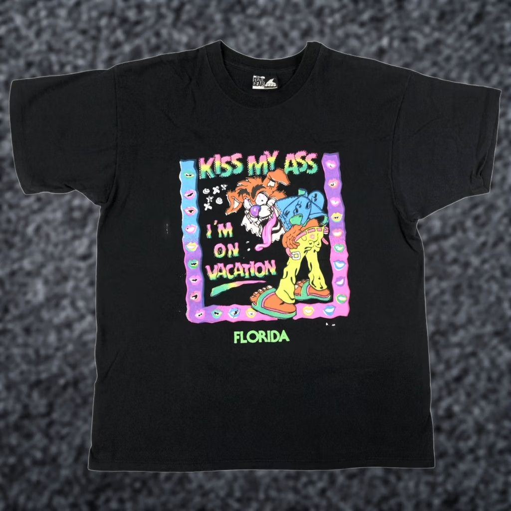 Vintage Vintage Kiss My Ass I'm On Vacation Neon Tee Shirt Funny