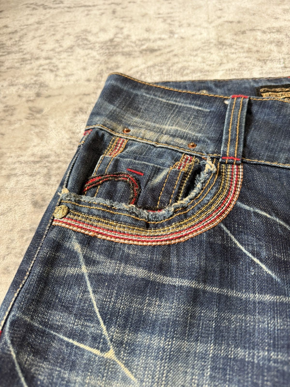 Le Grande Bleu (L.G.B.) Studio R.P Muddy Wash Wide Leg Flared Jeans Size US 28 / EU 44 - 10 Thumbnail