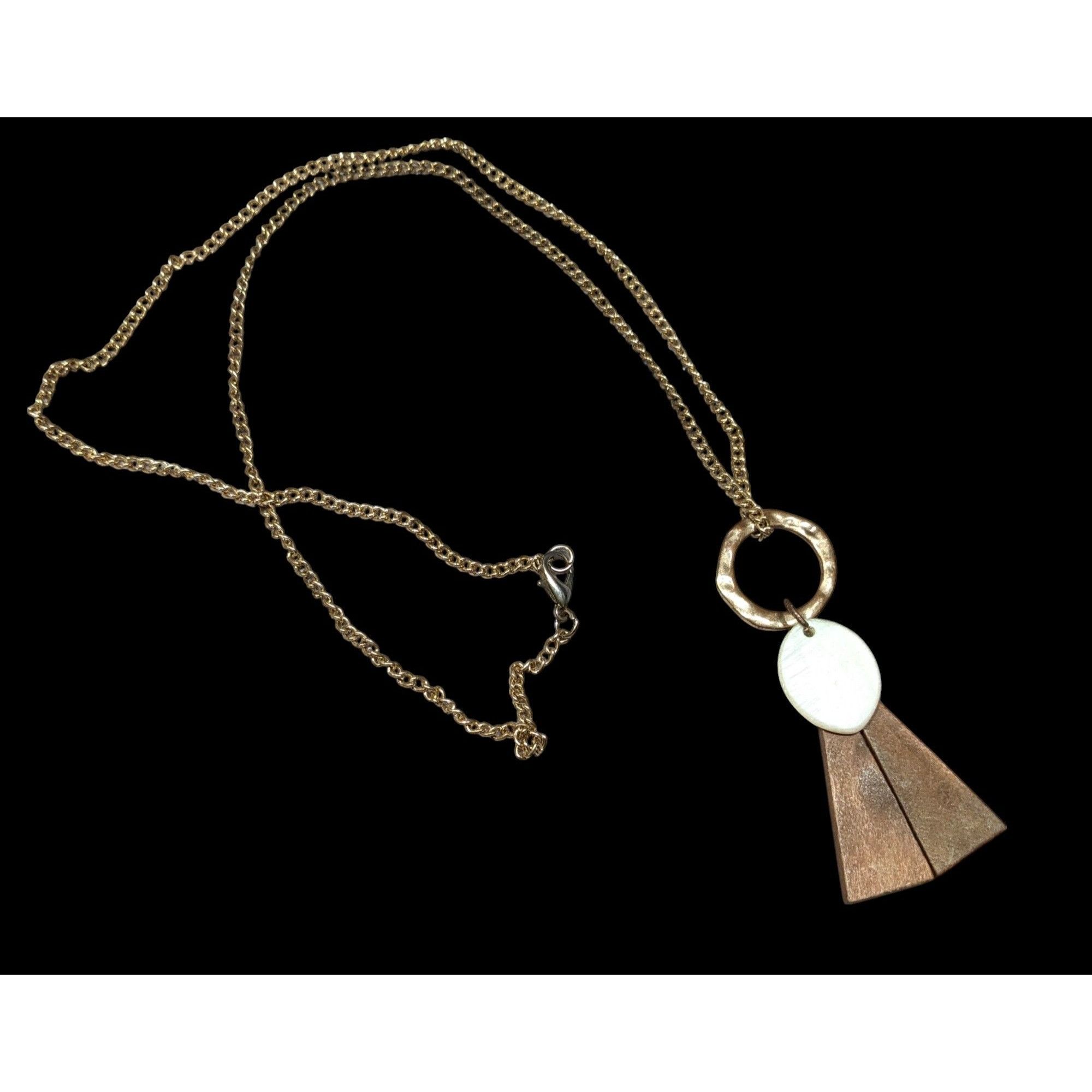 Other Geometric Abstract Wood And Shell Pendant Necklace Size ONE SIZE - 1 Thumbnail